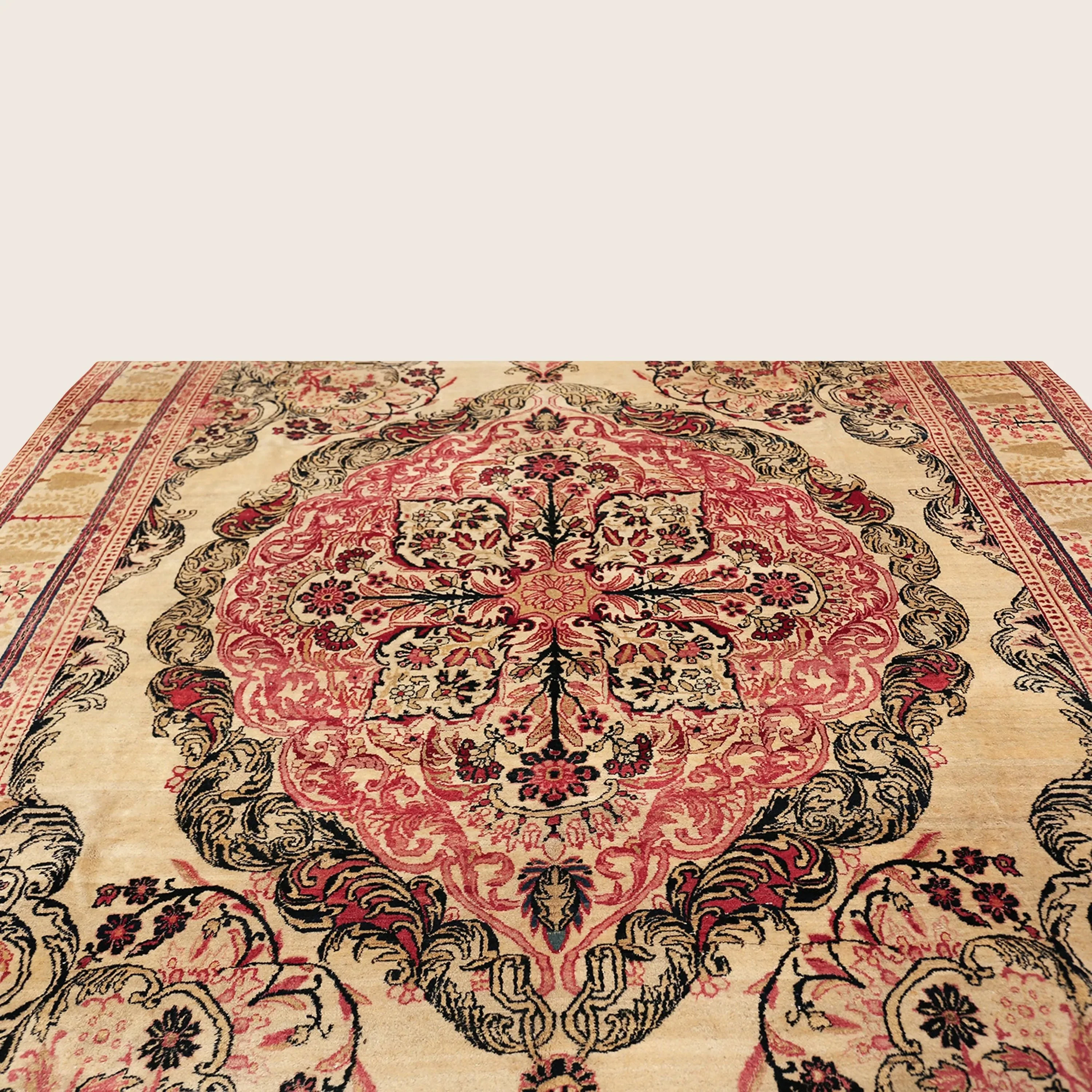 Gold & Red Antique Traditional Persian Kerman Rug - 9' x 12'4" - Image 4