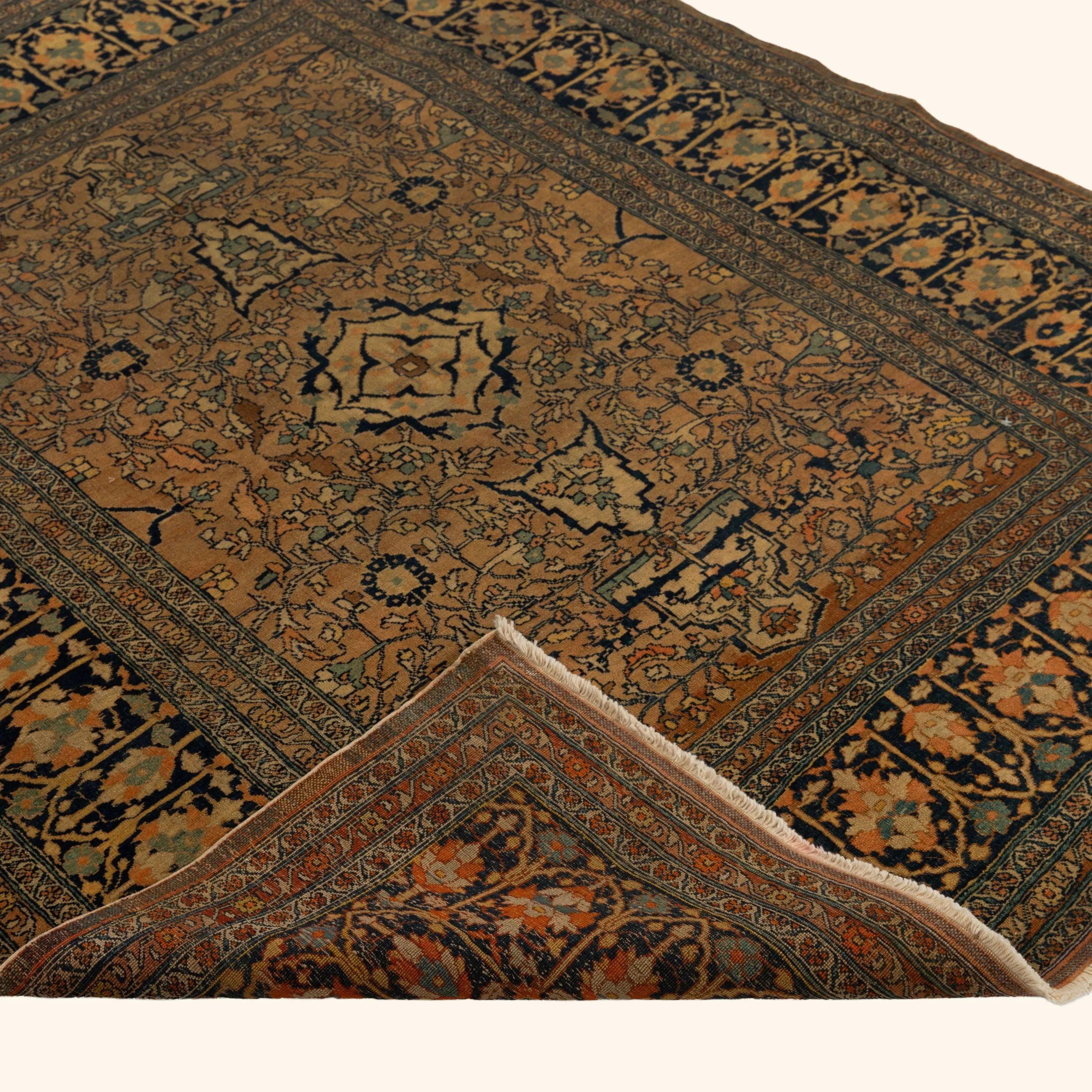 Orange Antique Persian Sarouk Rug - 4'7" x 5'7" - Image 4