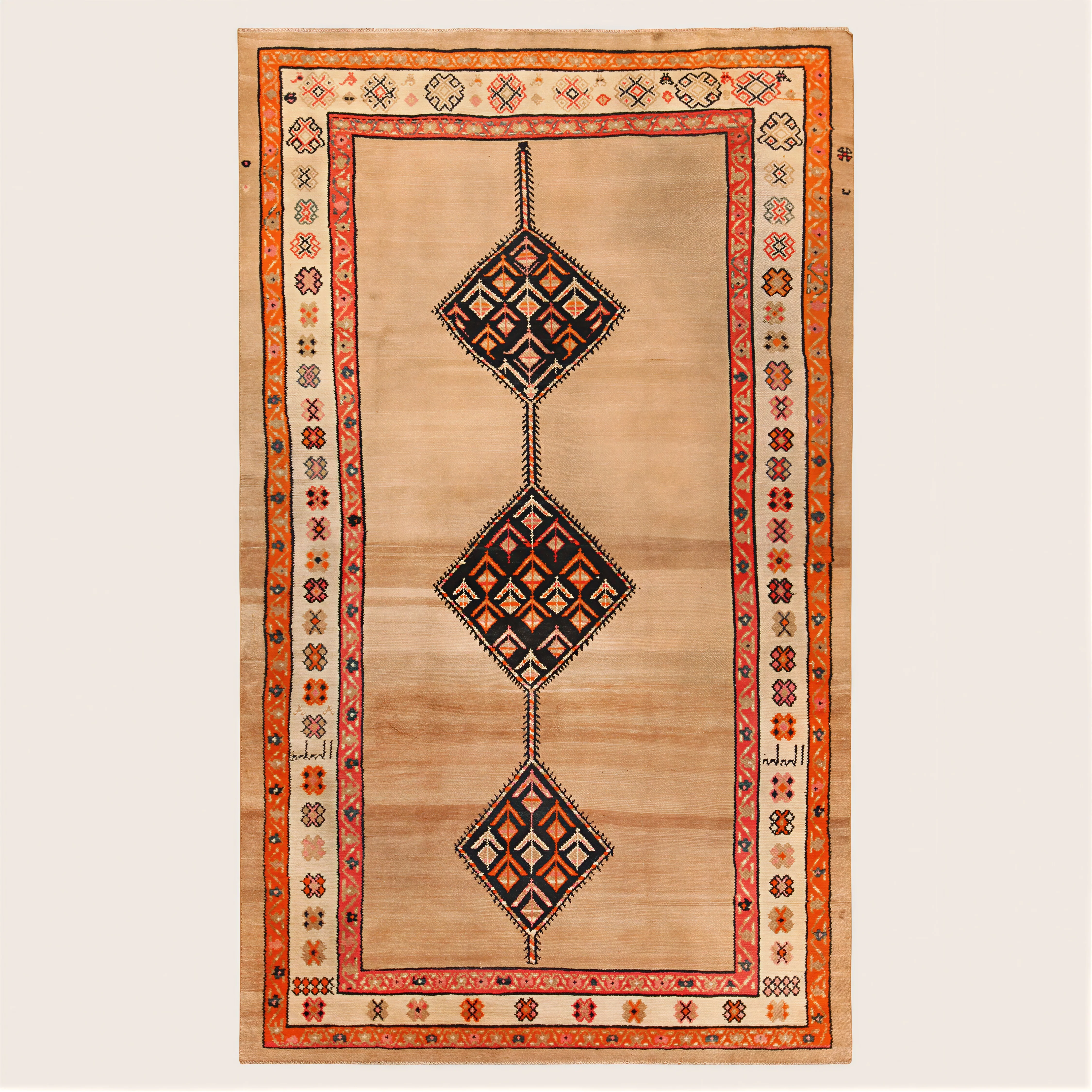 Brown & Orange Antique Persian Serapi Wool Rug - 6' x 9'8"