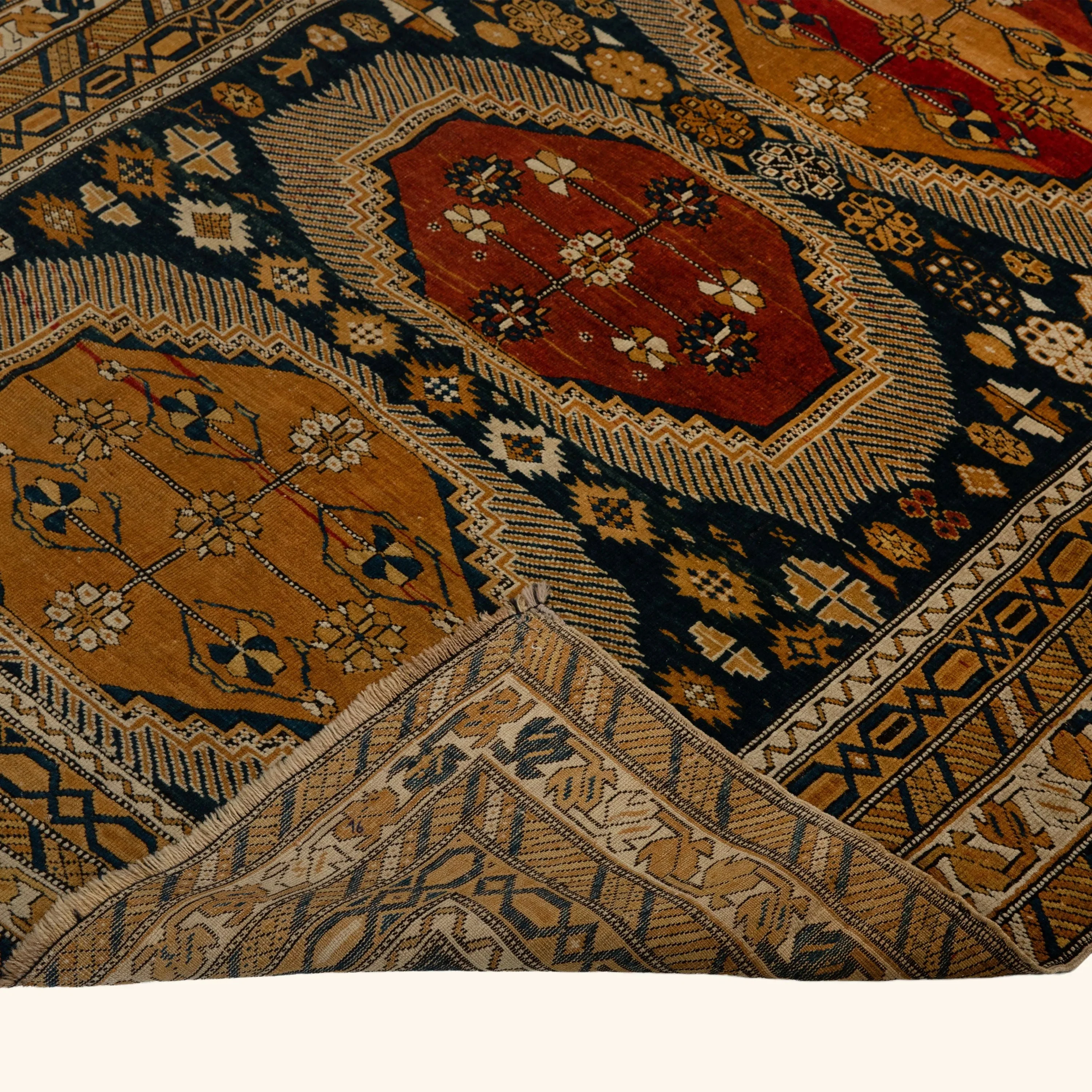 Multicolored Antique Shirvan Persian Rug - 4'1" x 5'1' - Image 4