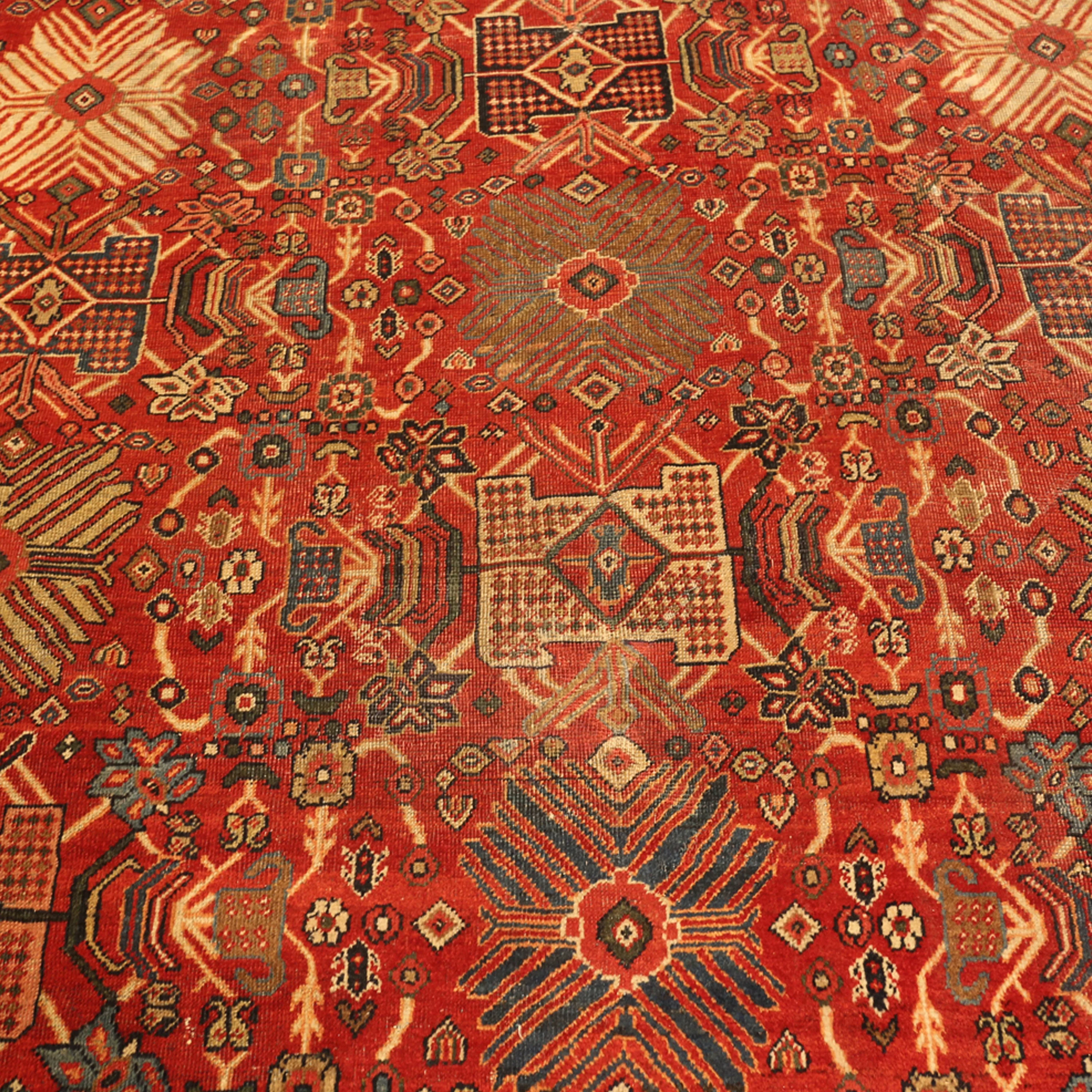 Red Antique Persian Sultanabad Wool Rug - 10'7" x 14' - Image 4