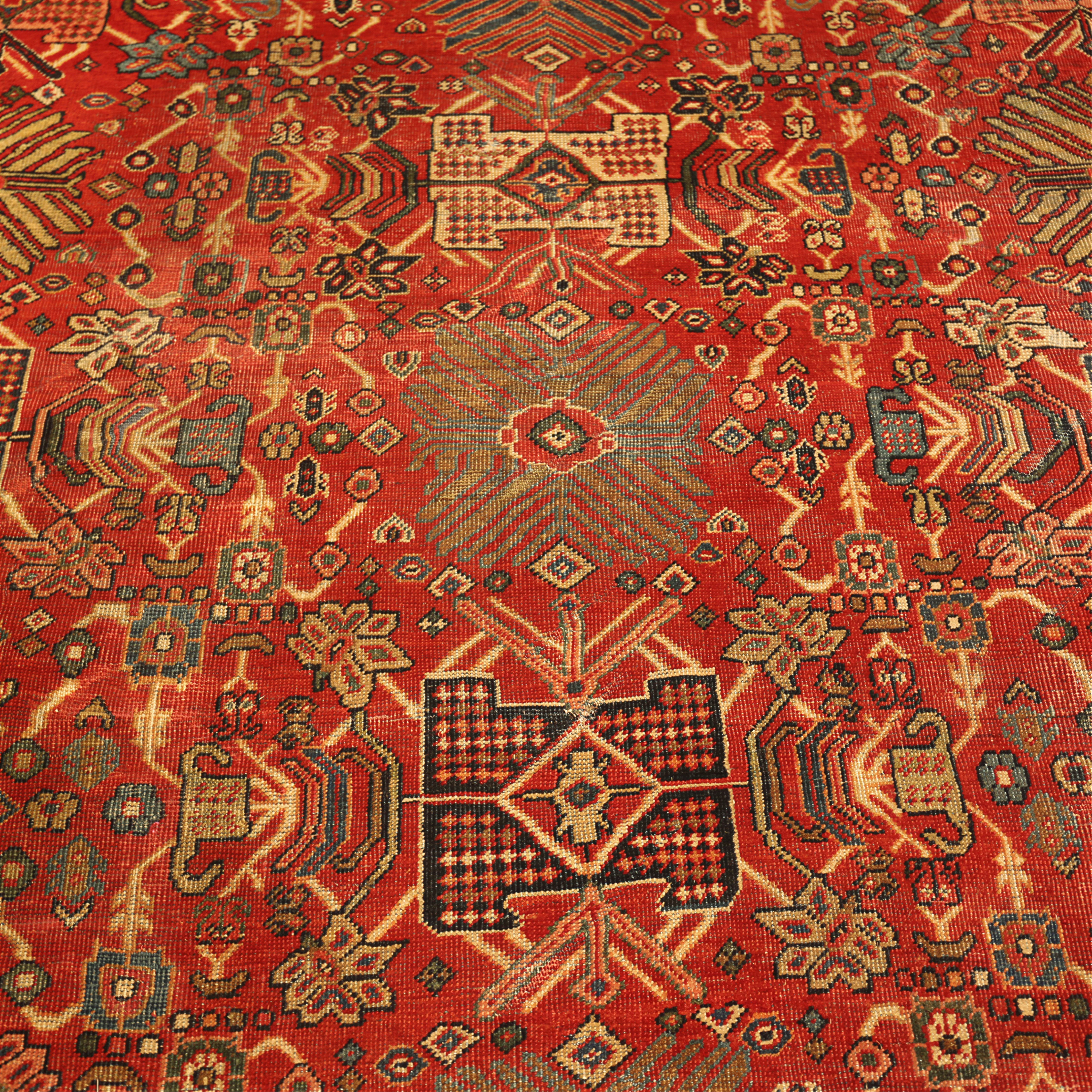 Red Antique Persian Sultanabad Wool Rug - 10'7" x 14' - Image 5