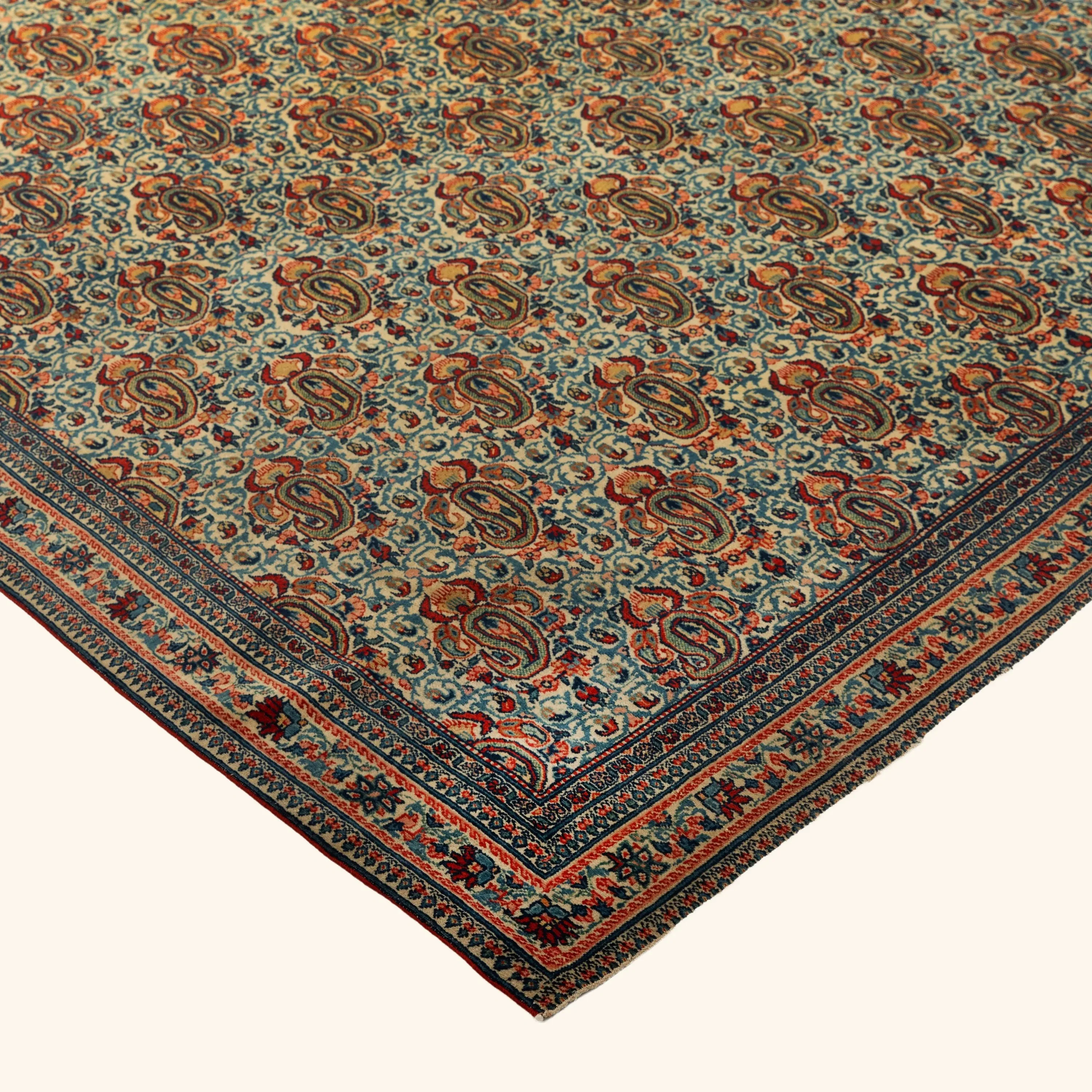Orange & Light Blue Antique Persian Tehran Rug - 8' x 10' - Image 5