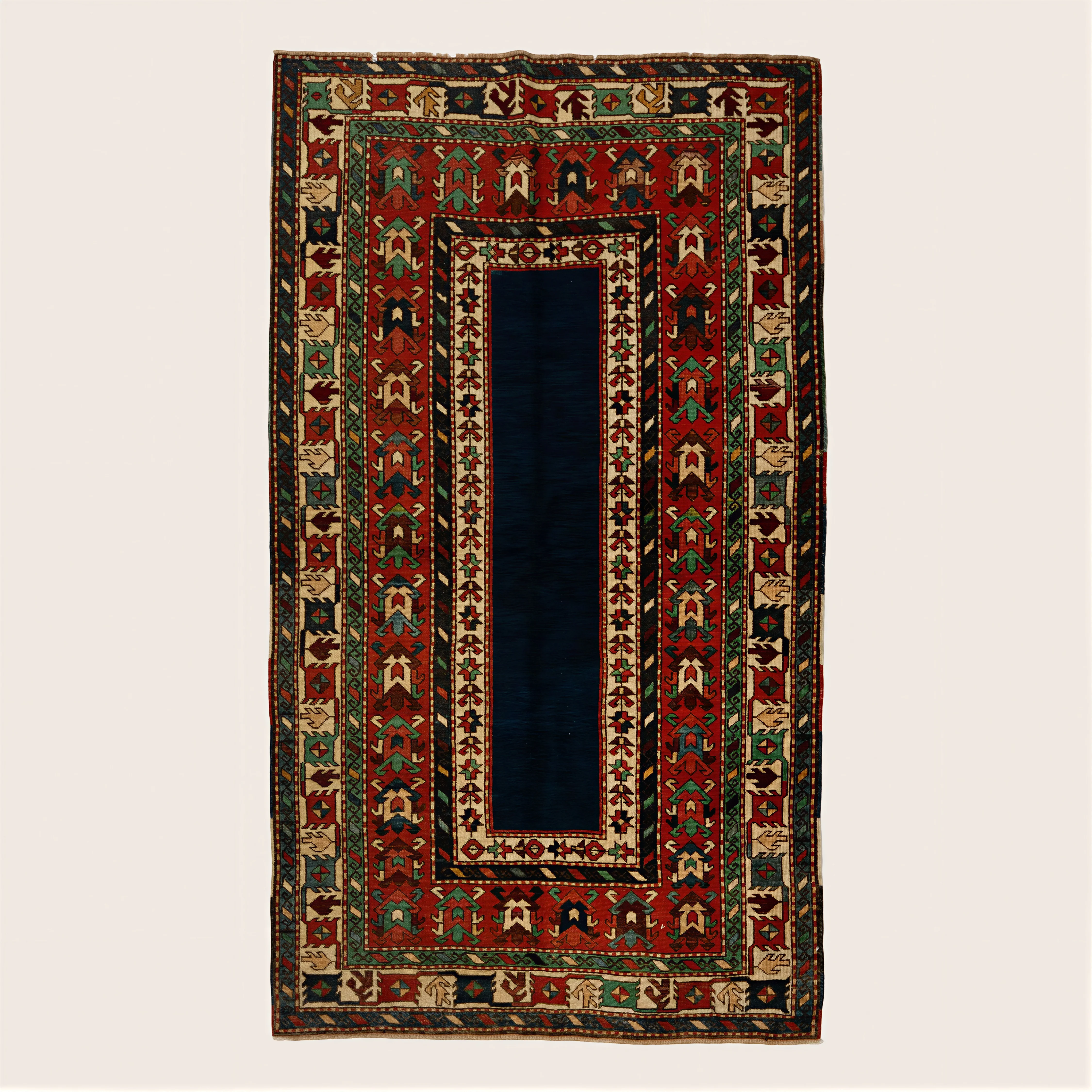 Blue & Red Antique Seychour Wool Rug - 3' x 4'7"