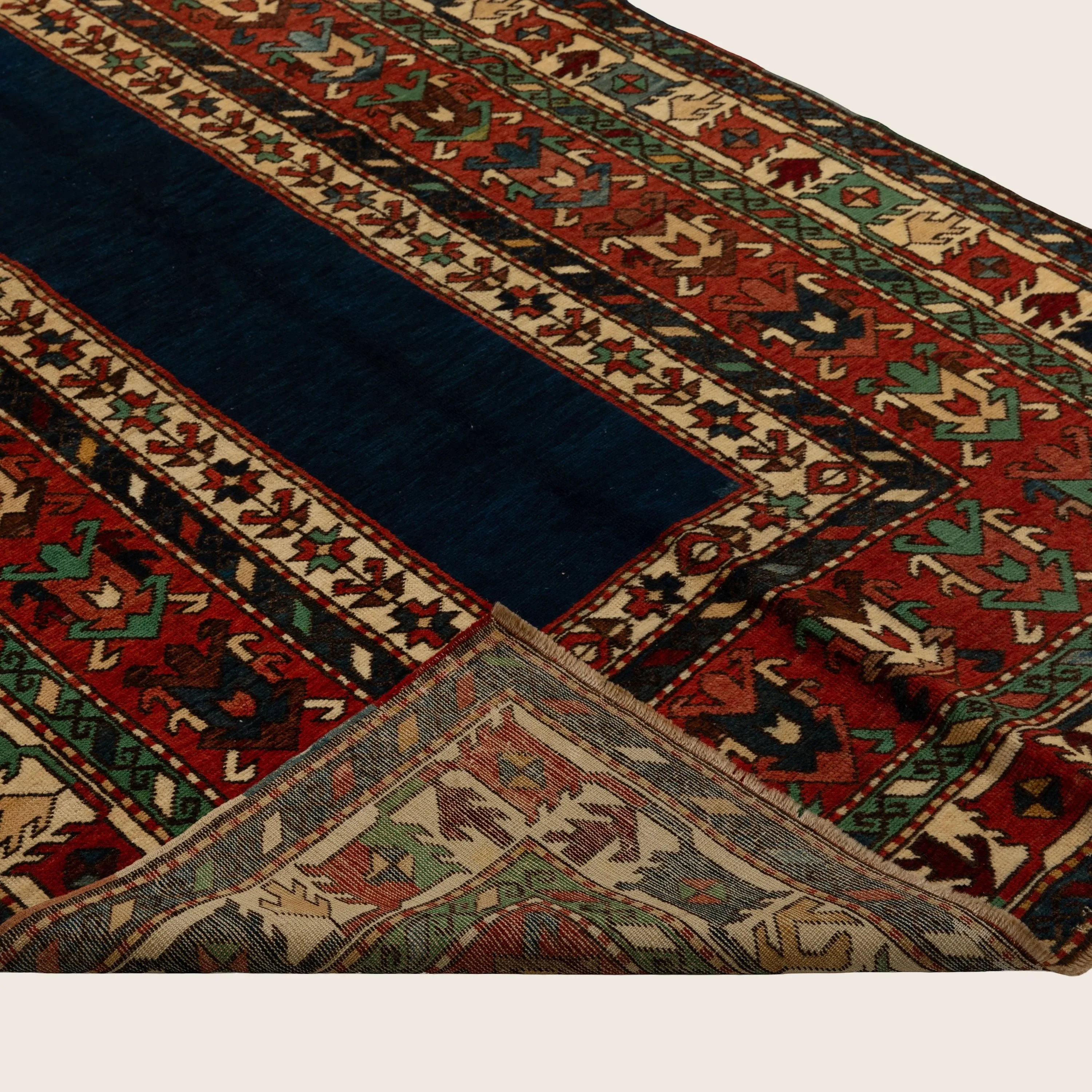 Blue & Red Antique Seychour Wool Rug - 3' x 4'7" - Image 4