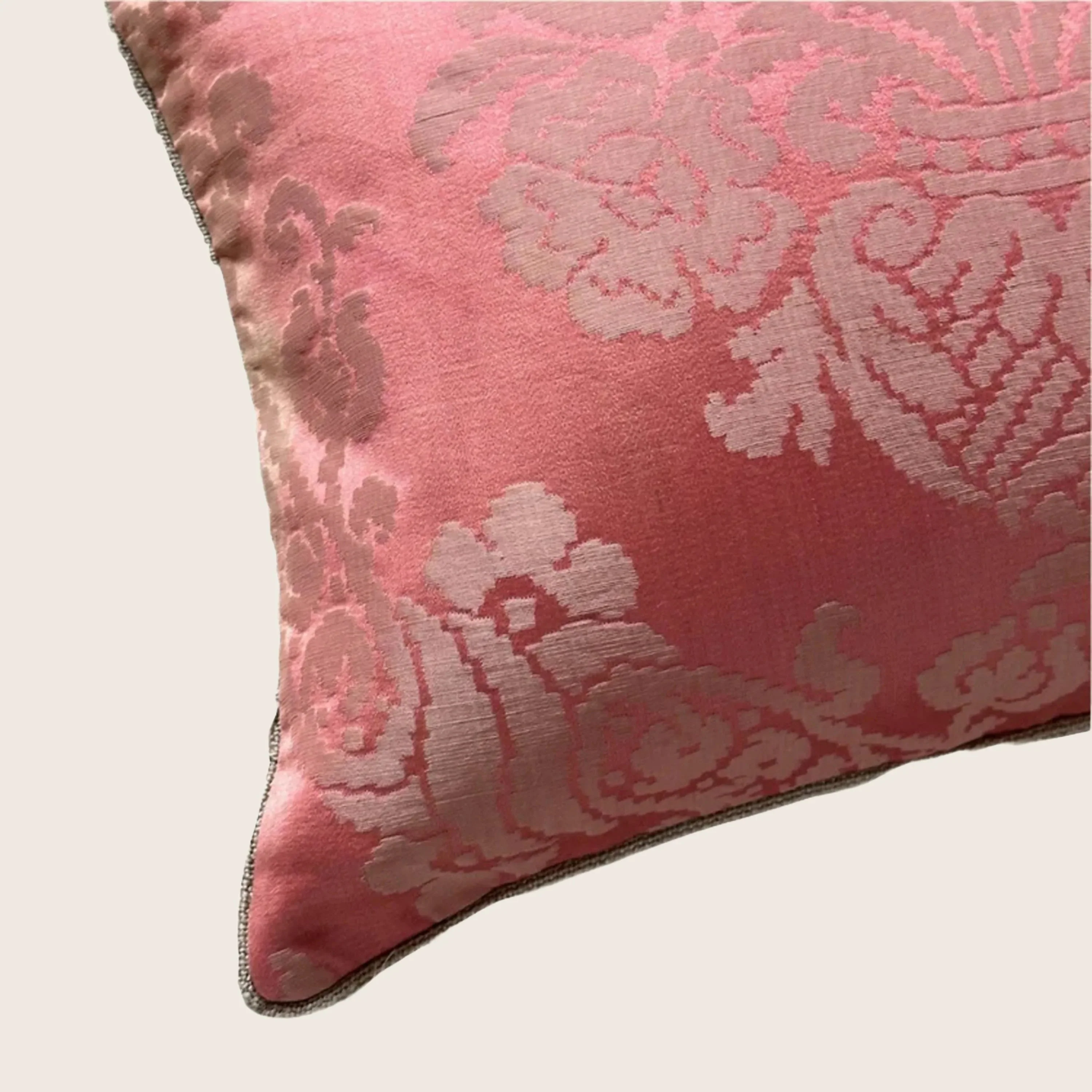 Antique Silk Damask Lumbar Pillow - Image 2