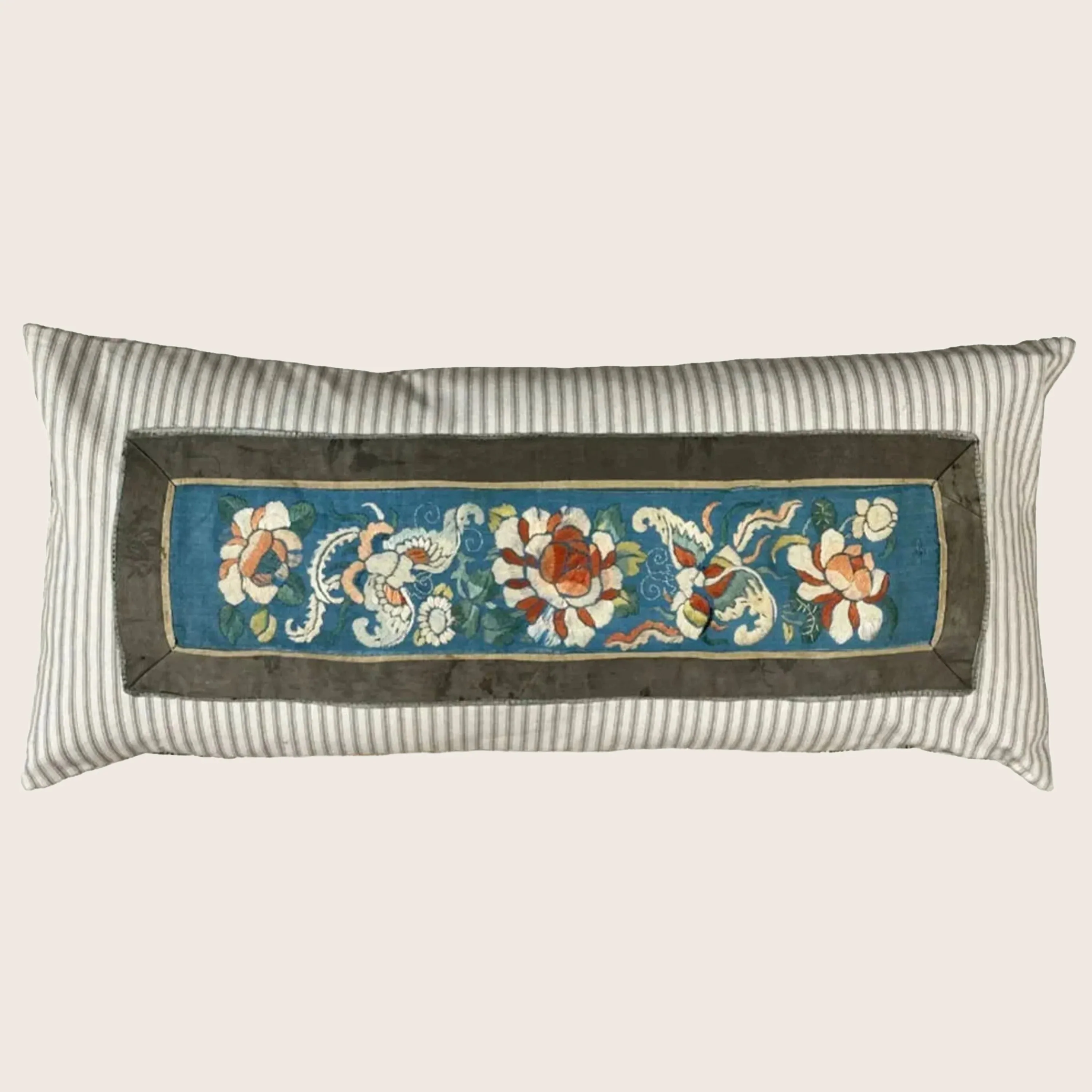 Antique Silk Embroidered Qing Dynasty Lumbar Pillow