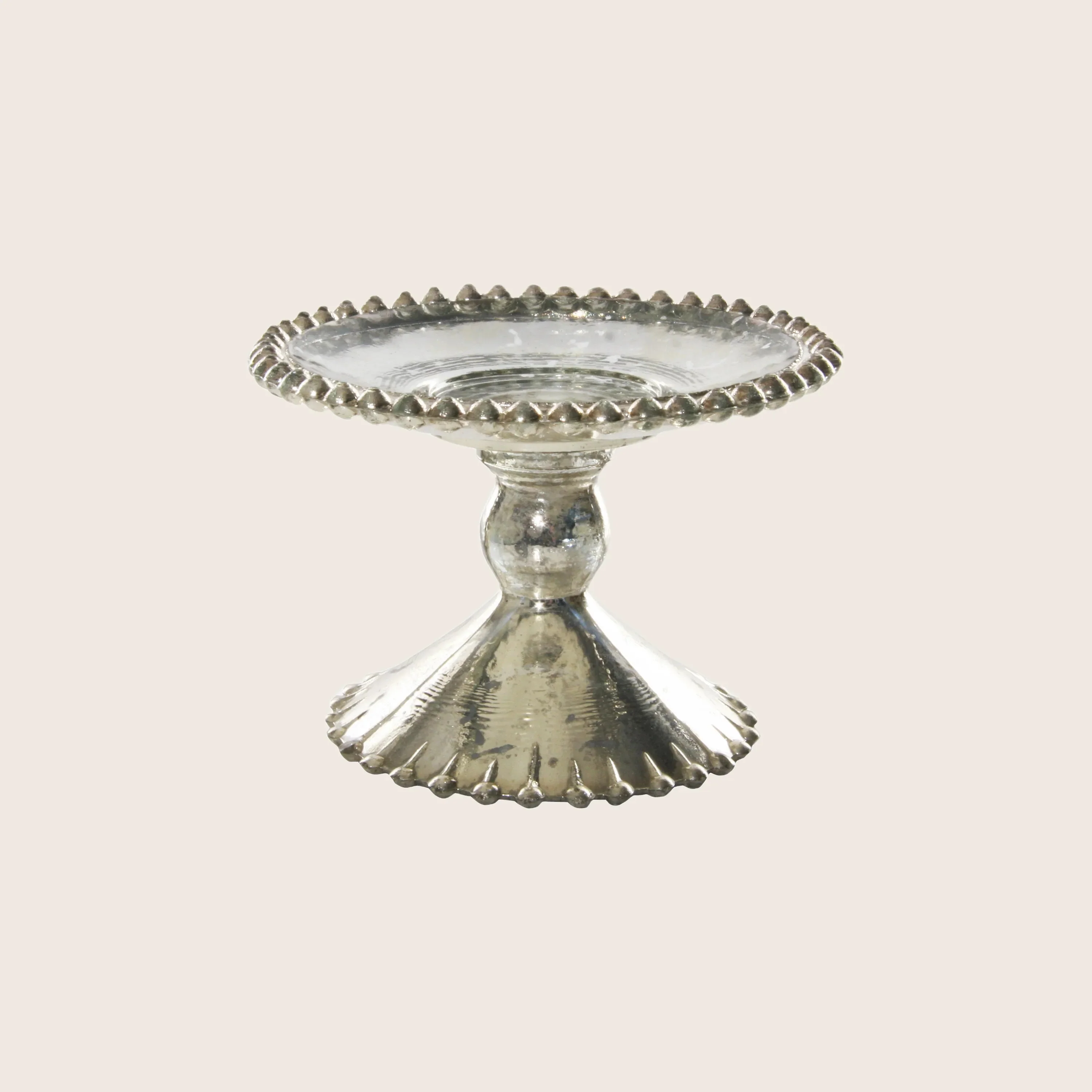 Antique Silver Dotted Edge Glass Plate