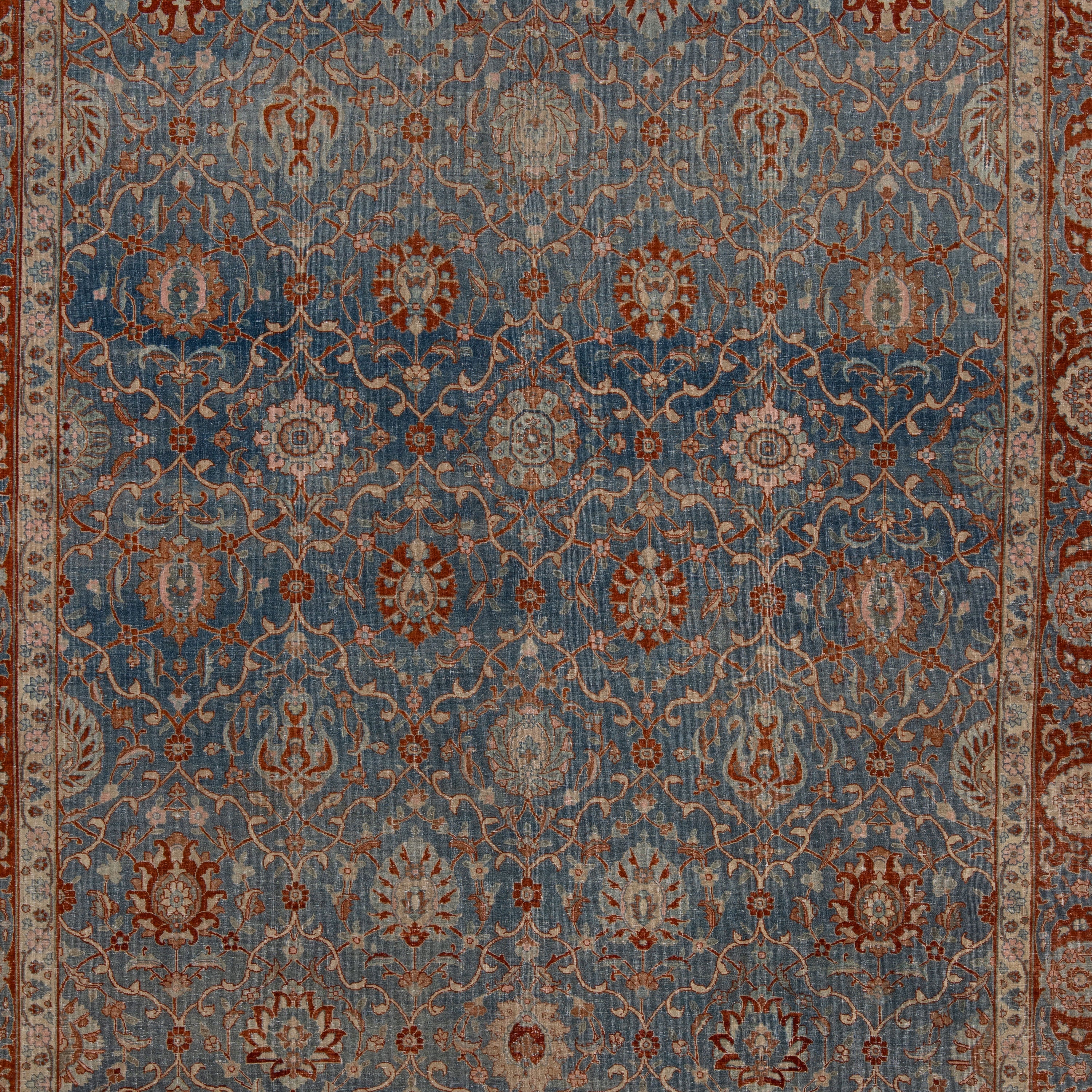 Blue & Red Antique Traditional Tabriz Rug - 9' x 12'10" - Image 2
