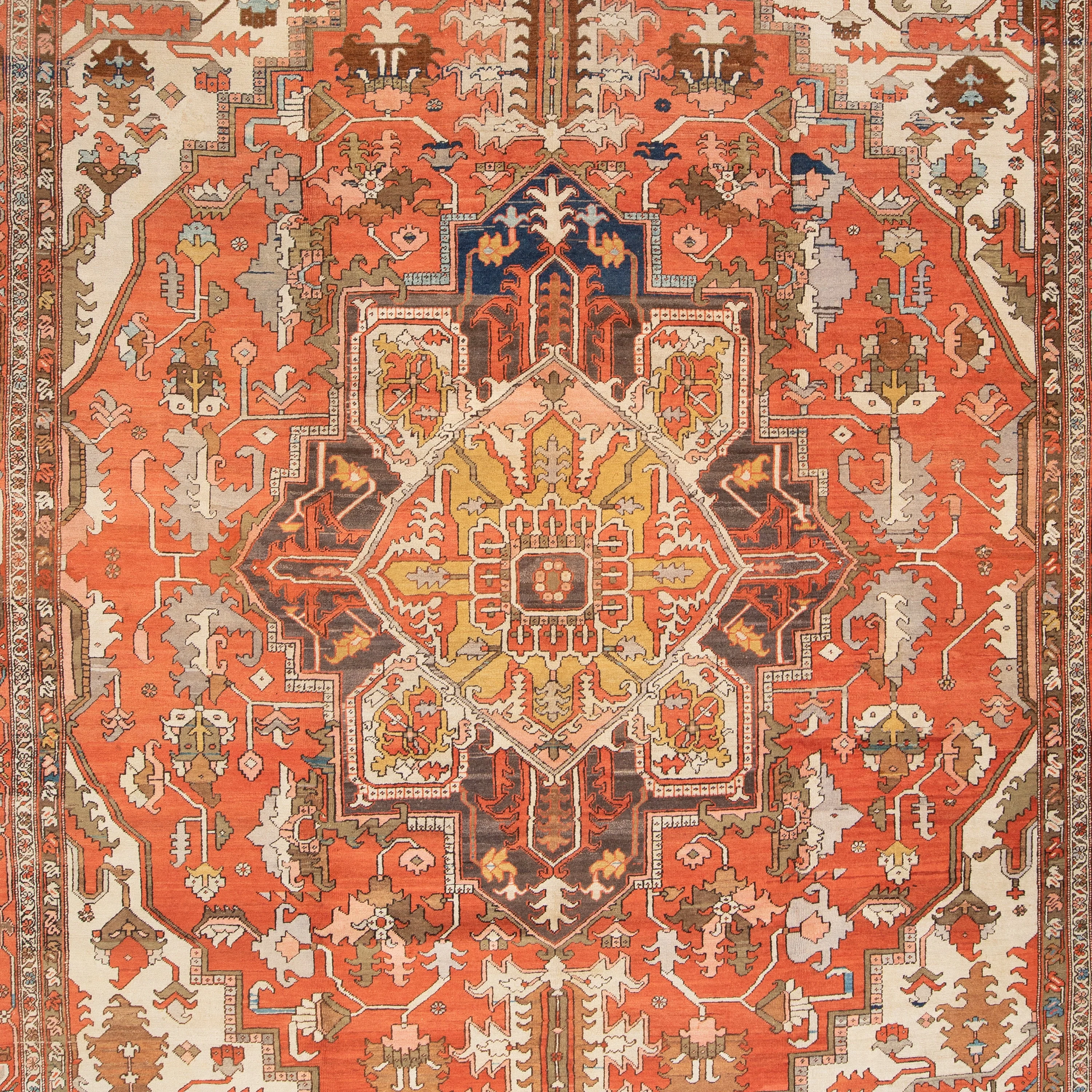 Red Antique Traditional Heriz Wool Rug - 11'10" x 17'2" - Image 2