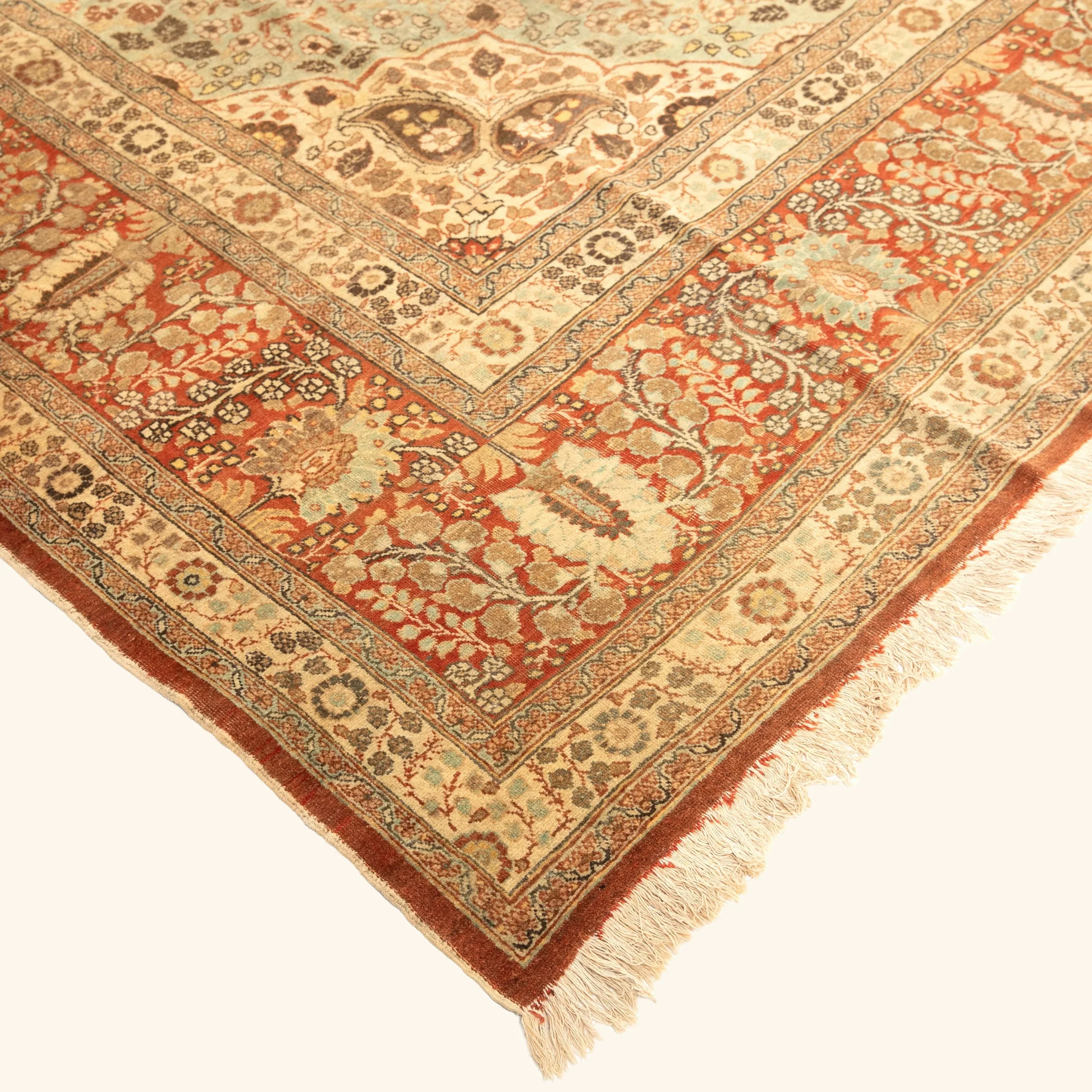 Red Antique Traditional Tabriz Wool Rug - 9'10" x 13'6" - Image 3