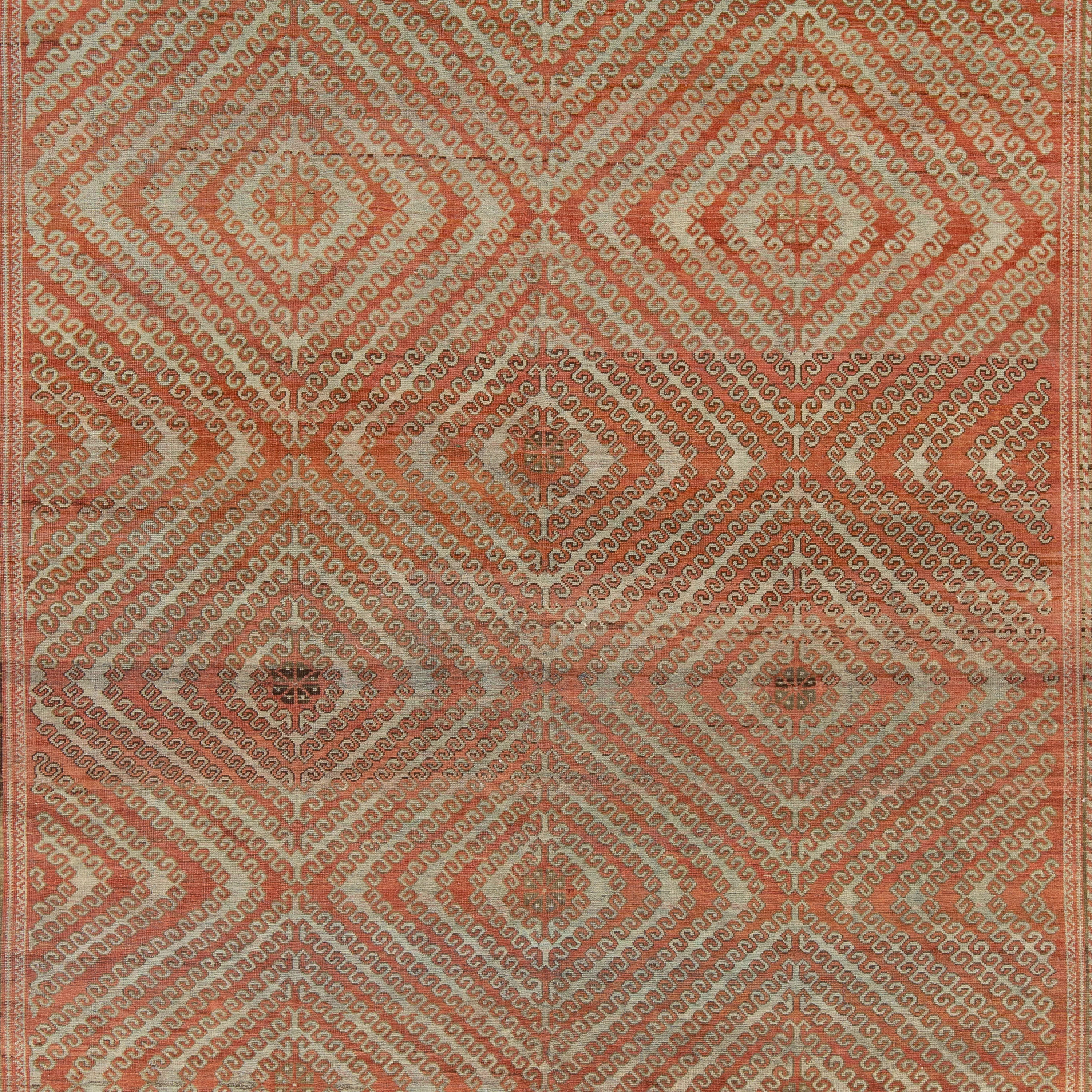 Orange Antique Traditional Turkmen Rug - 8' x 12'5" - Image 2