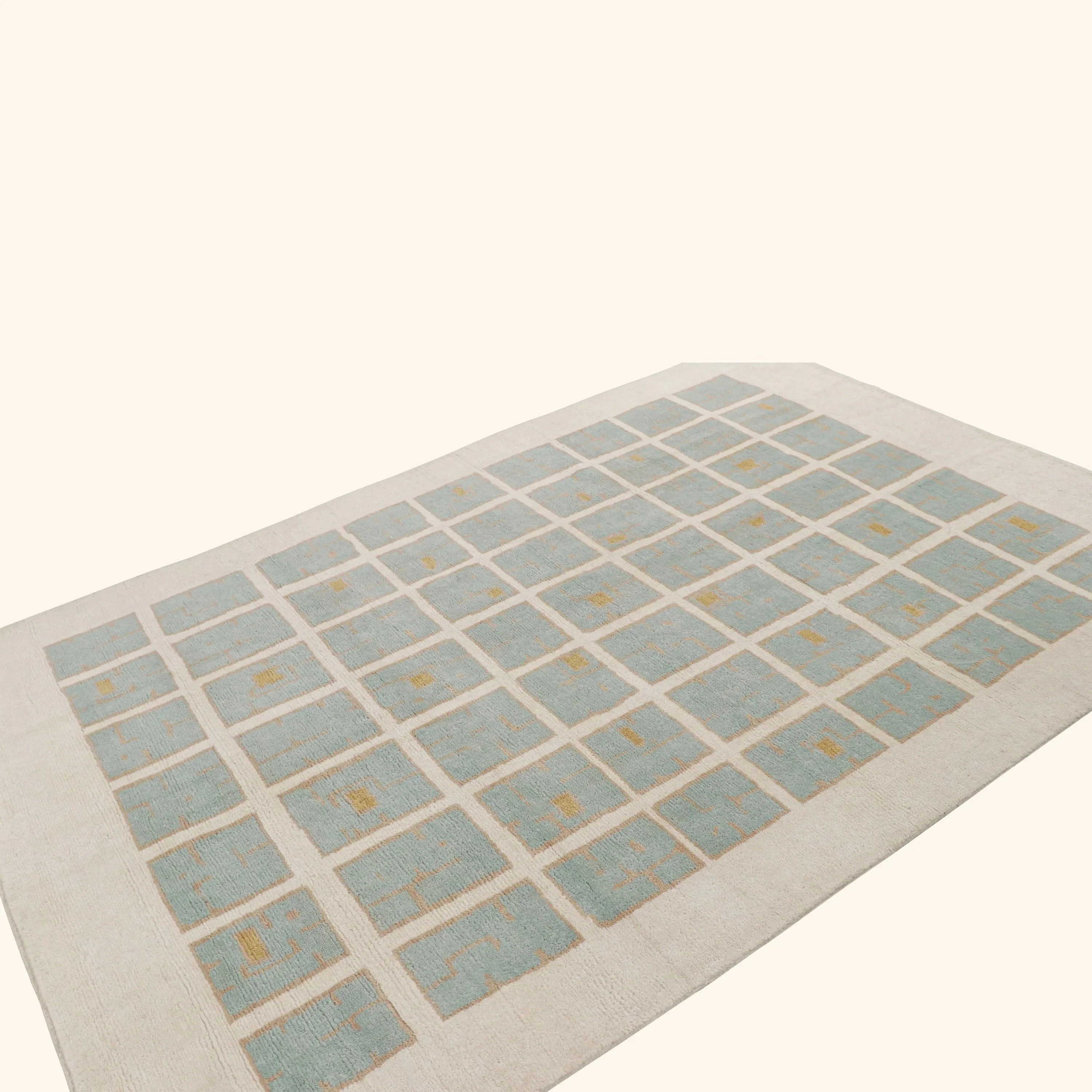 Blue & Cream Contemporary Scandinavian Wool Rug - 6'1" x 8'11" - Image 4