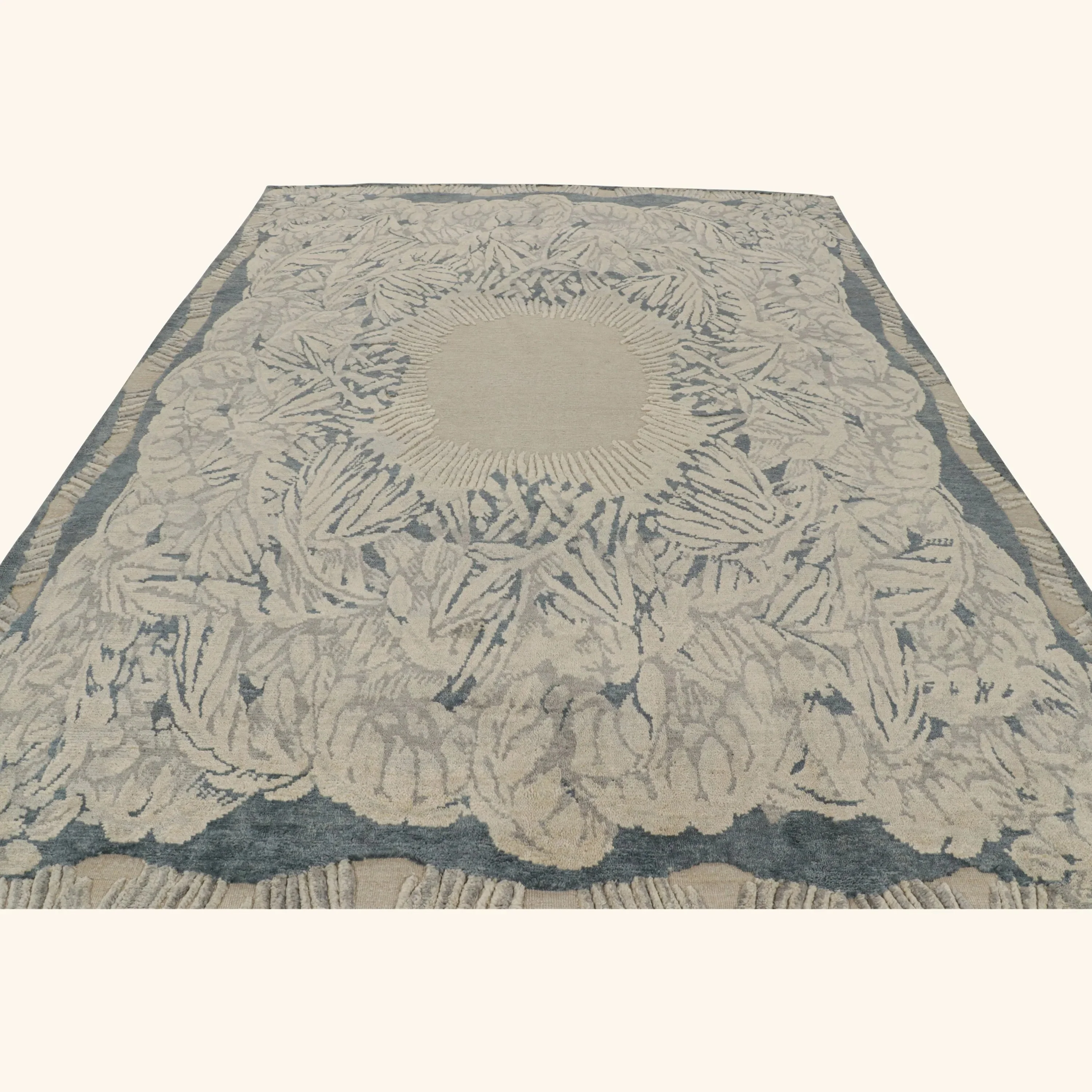 Grey & Blue Contemporary Art Deco Wool Rug - 8'11" x 12' - Image 5