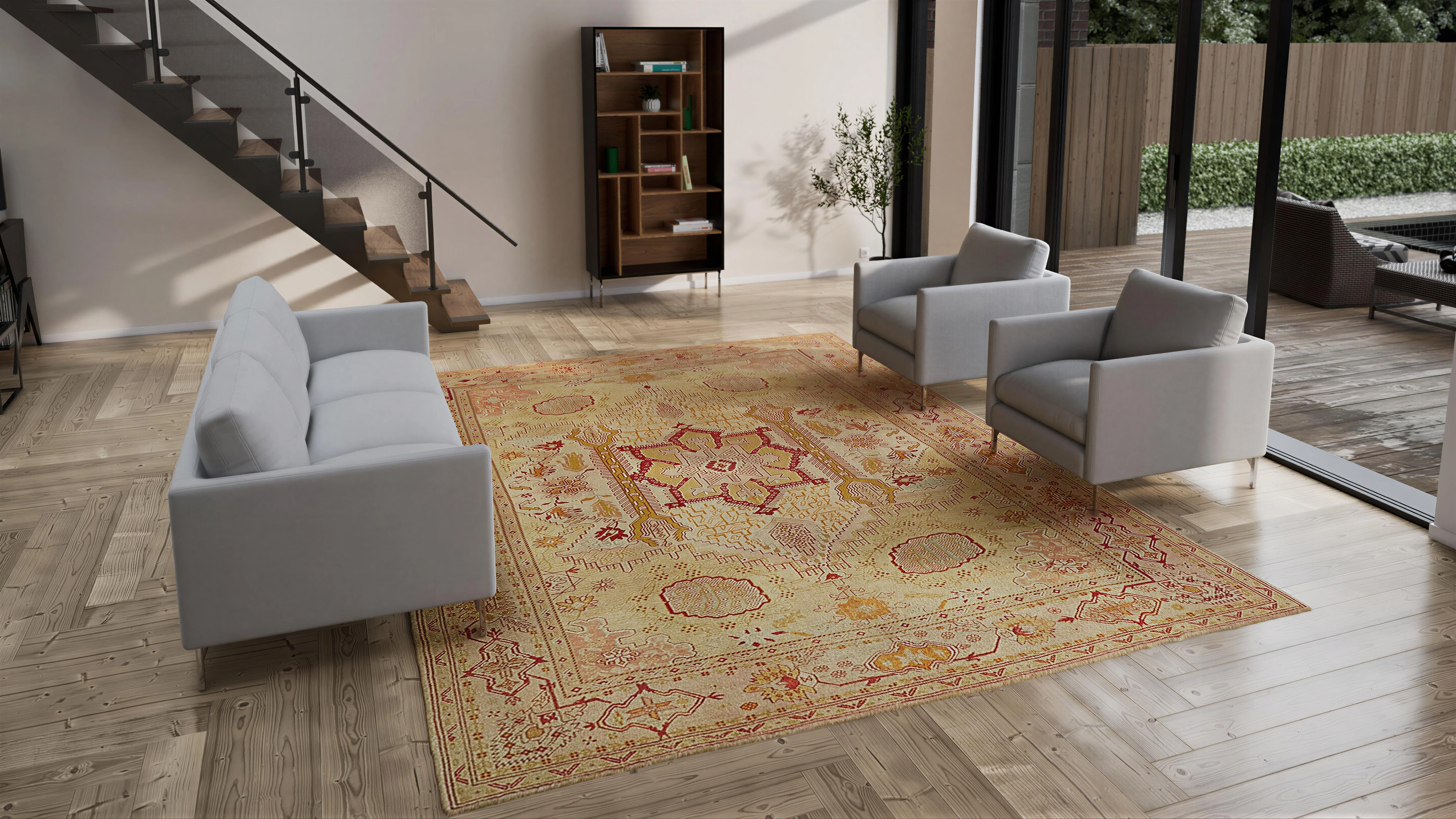 Beige Vintage Turkish Oushak Wool Rug - 10'3" x 13'1" - Image 3