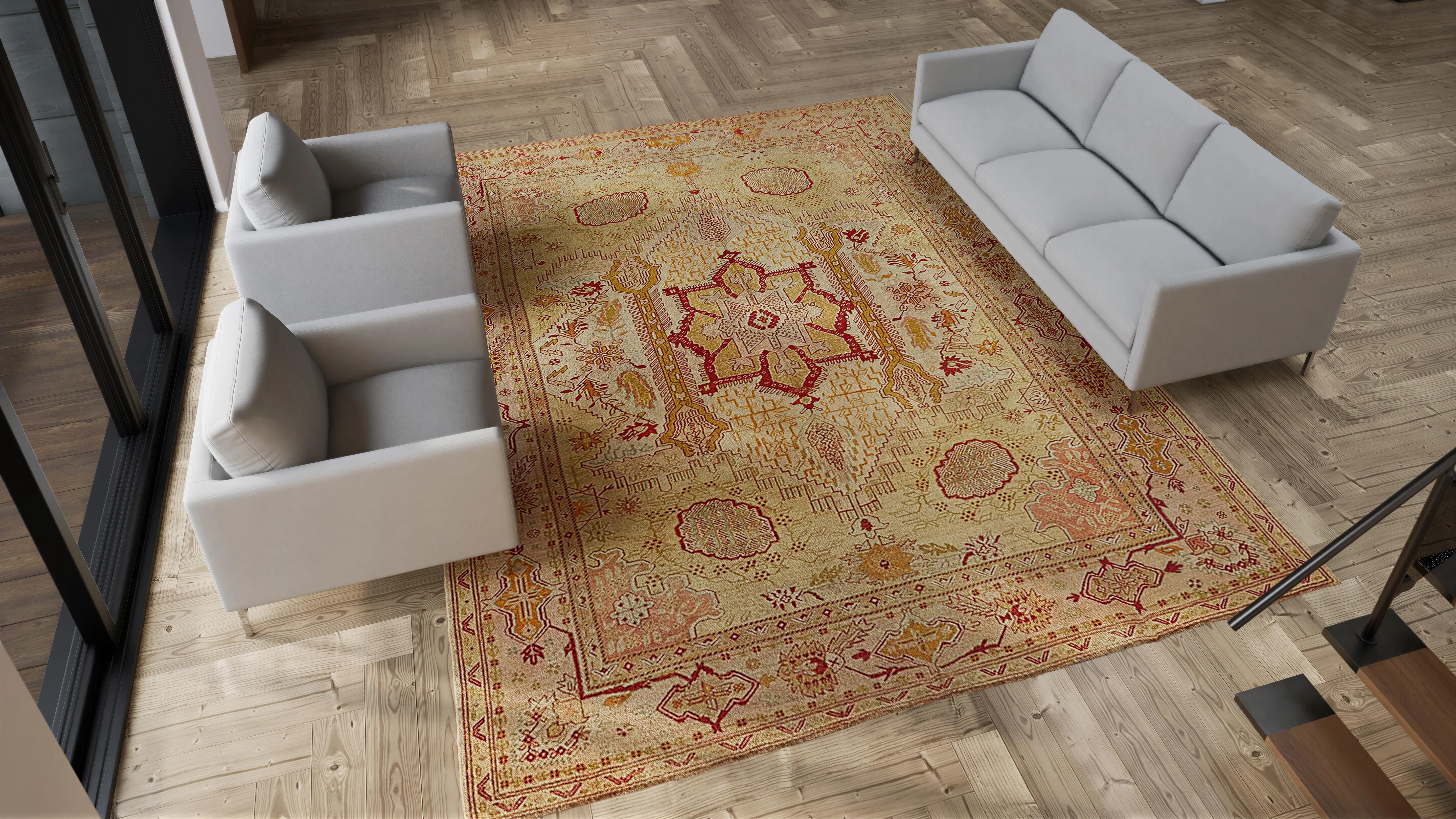 Beige Vintage Turkish Oushak Wool Rug - 10'3" x 13'1" - Image 4