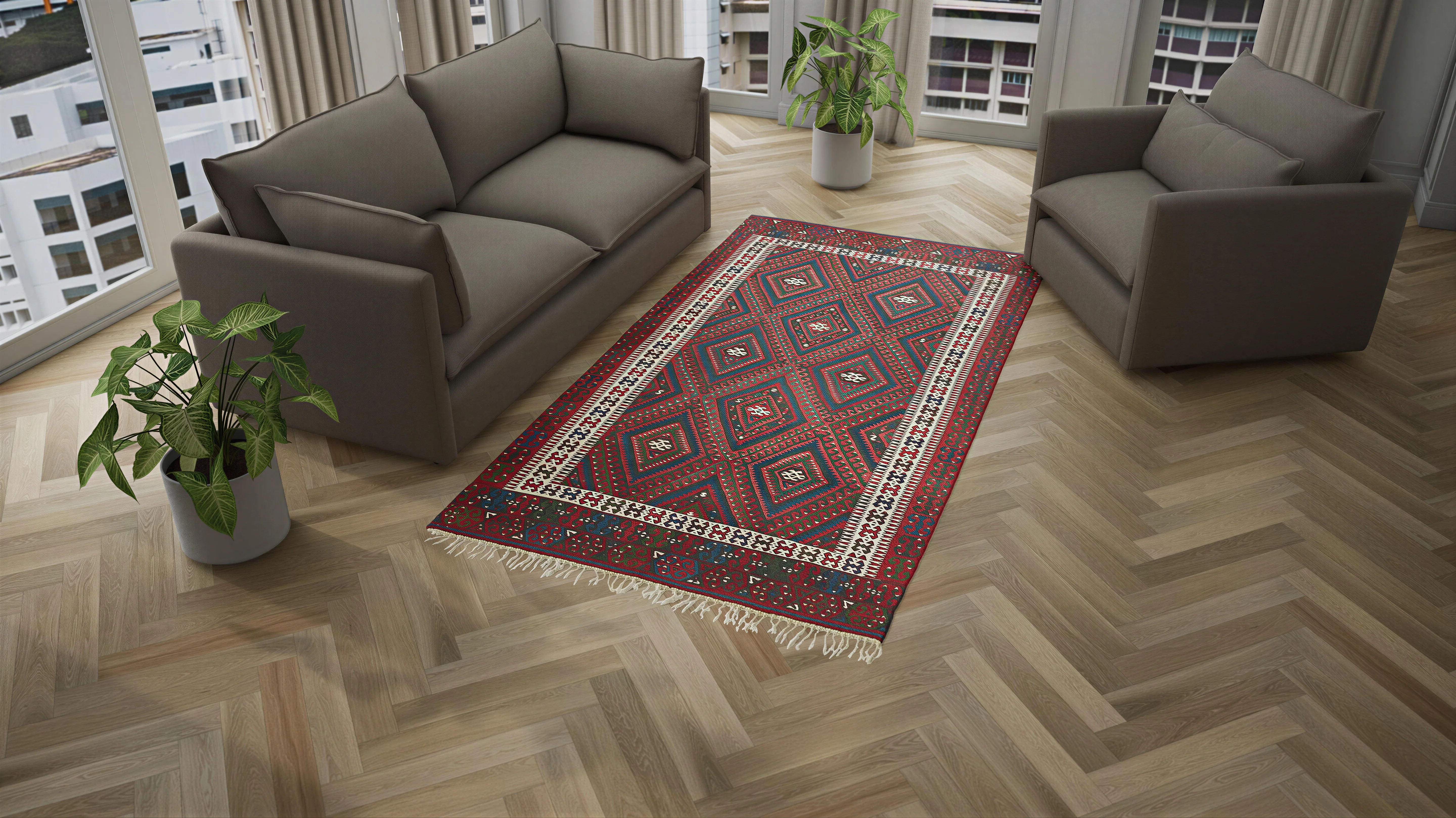 Purple Vintage Anatolian Wool Kilim Rug - 5'5" x 10'1" - Image 3