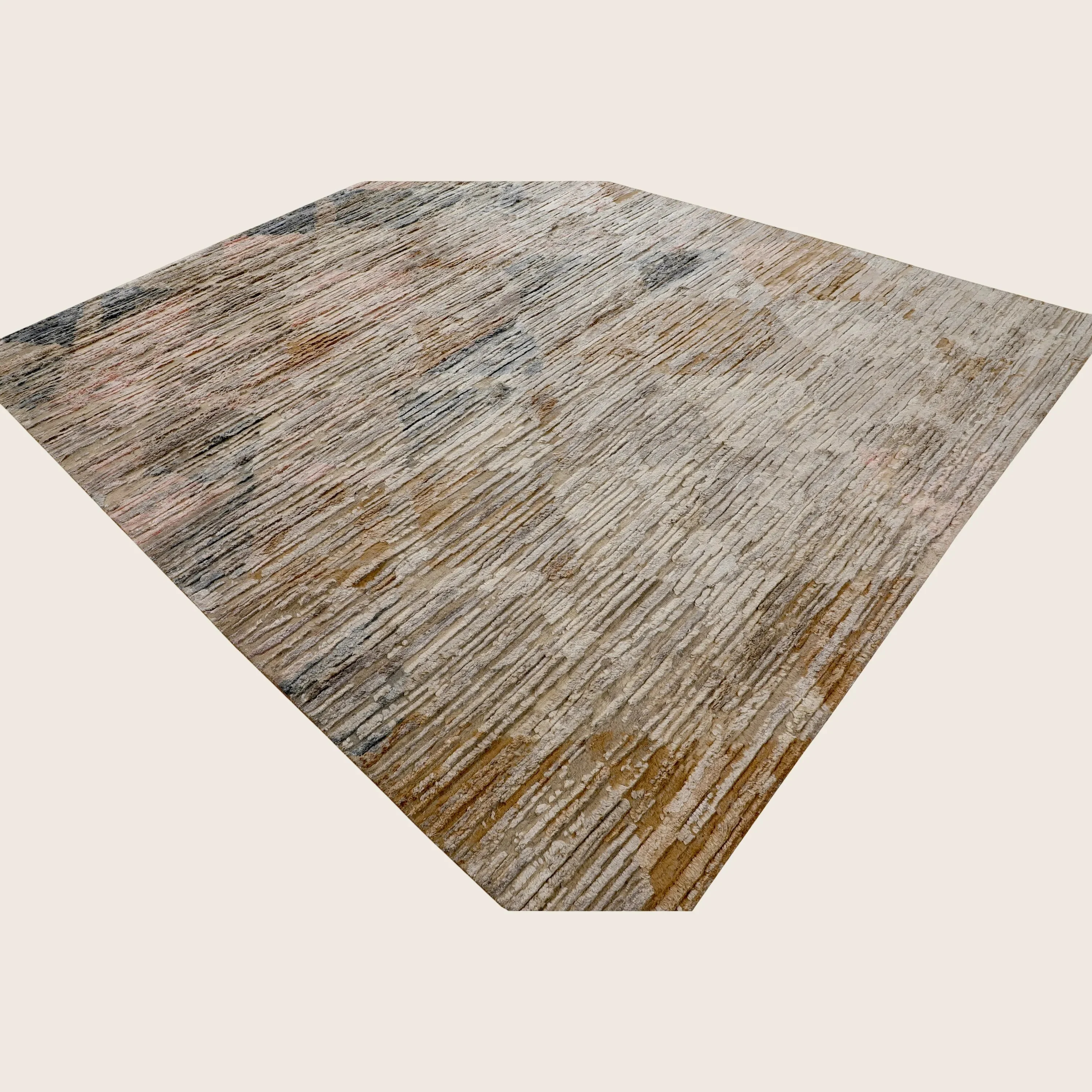 Beige Contemporary Wool Silk Blend Rug - Image 3
