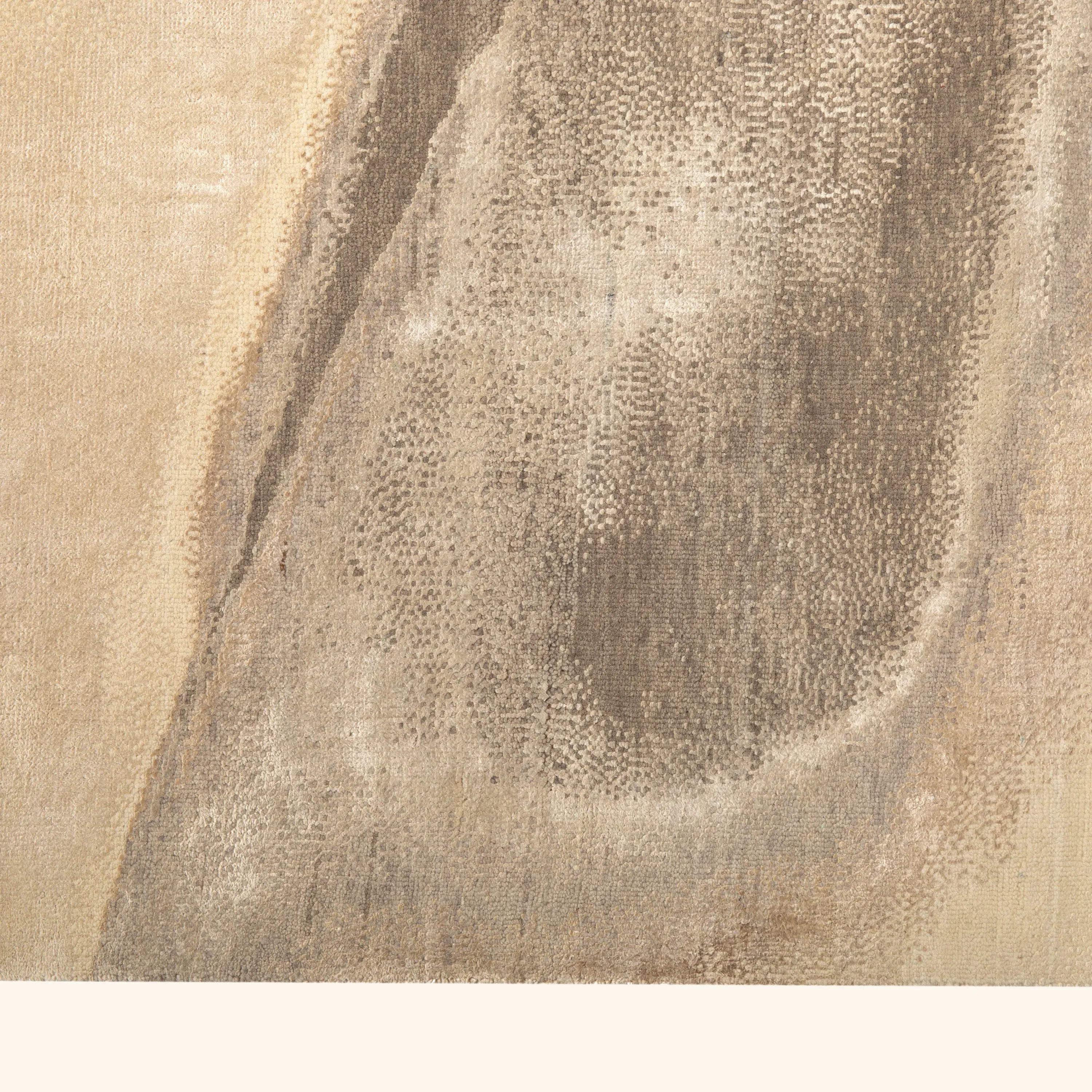 Beige Grey Contemporary Silk Wool Blend Rug - 8'11" x 12' - Image 5