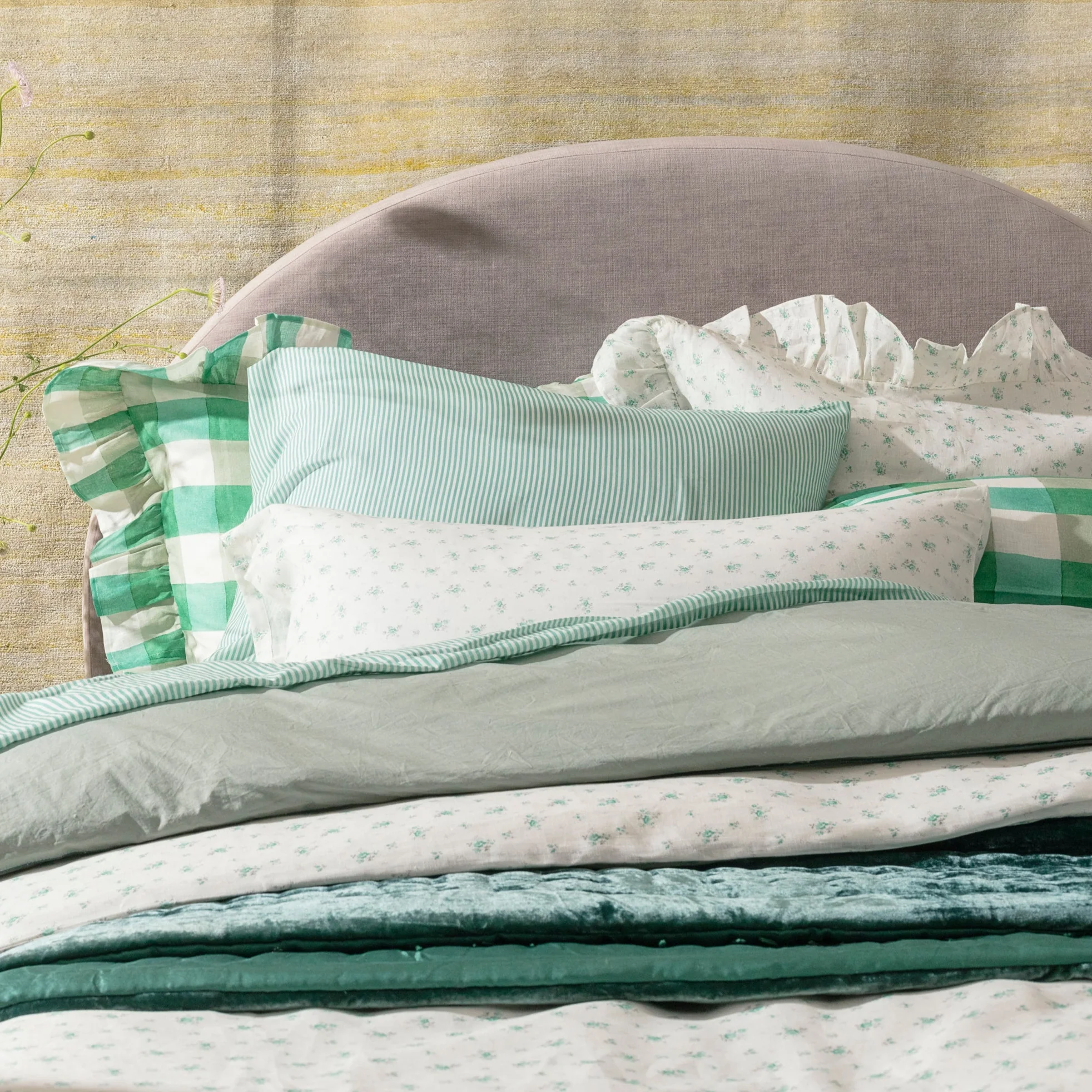 Blossom Plaid Linen Ruffle Euro Sham Pair - Image 4