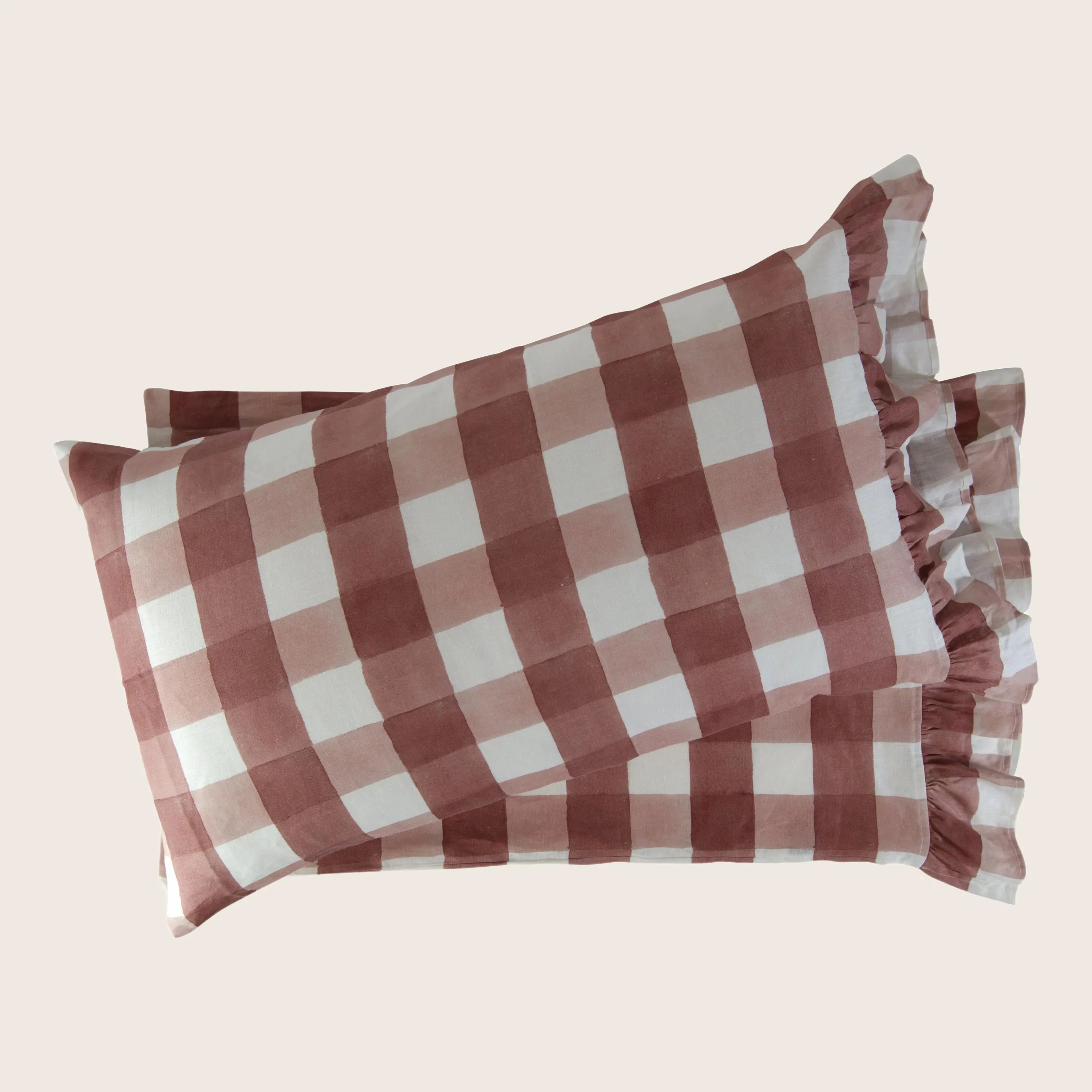 Blossom Plaid Linen Ruffle Pillowcase Pair
