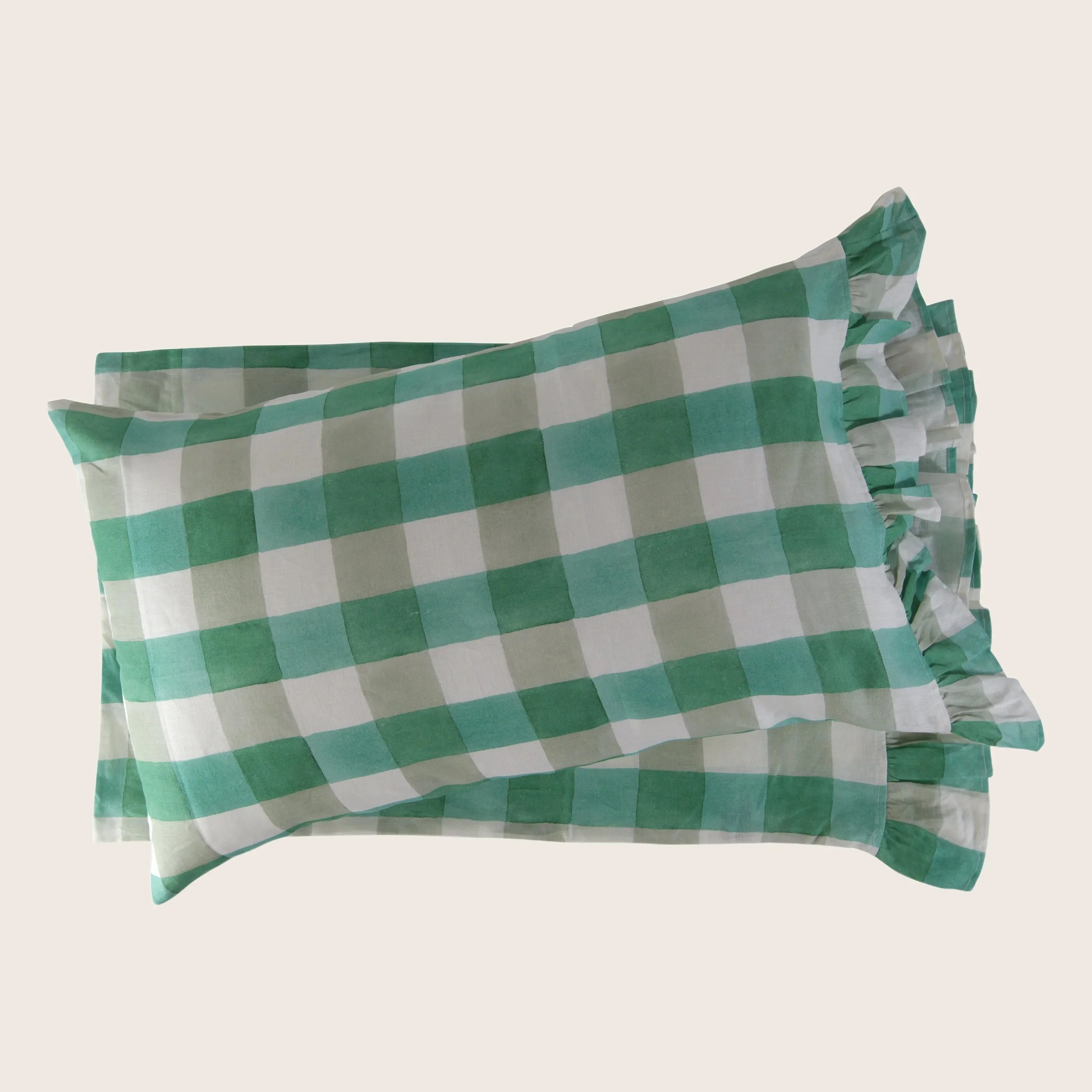 Blossom Plaid Linen Ruffle Pillowcase Pair - Image 2