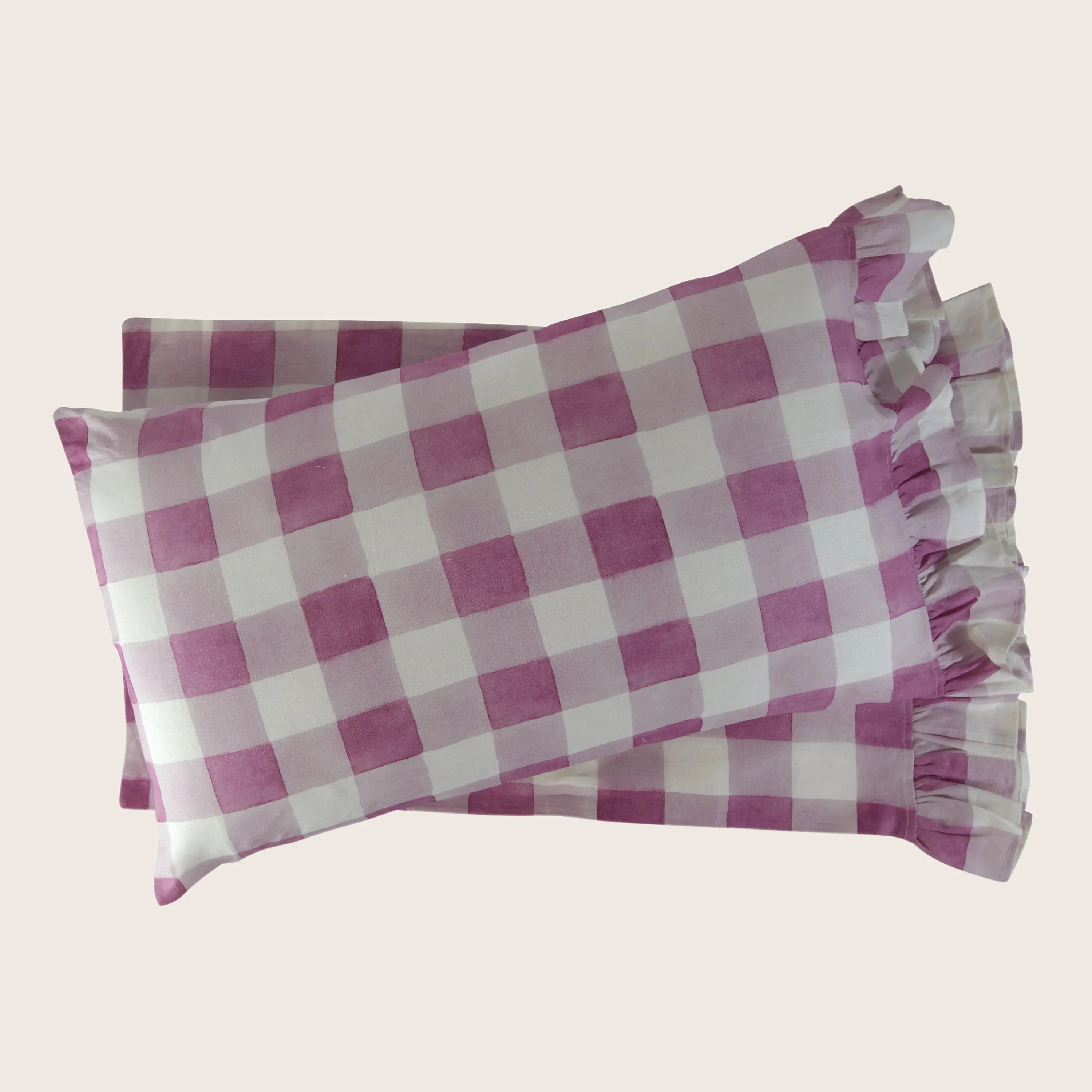 Blossom Plaid Linen Ruffle Pillowcase Pair - Image 3