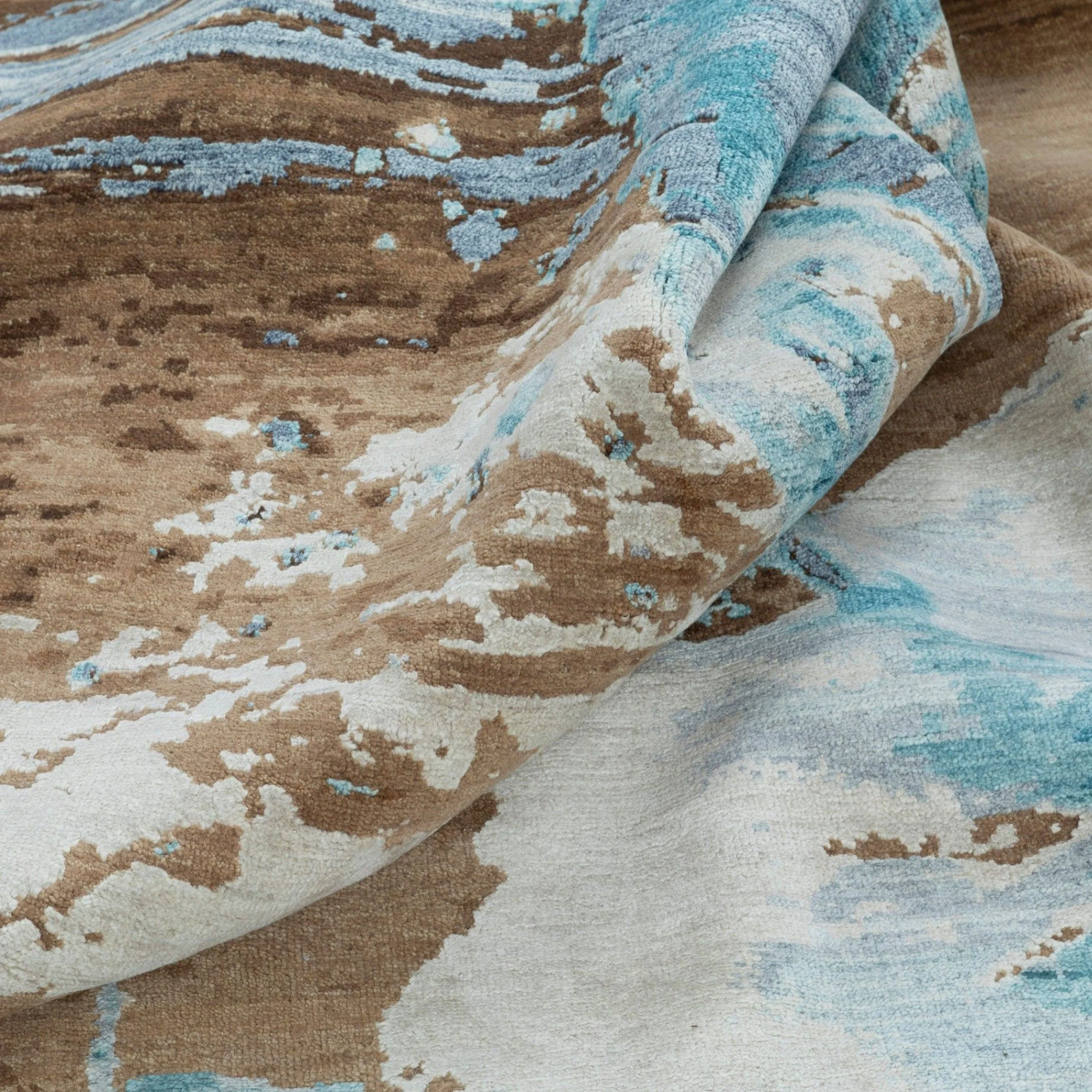Blue & Brown Contemporary Wool Silk Blend Rug - 8' x 10' - Image 3