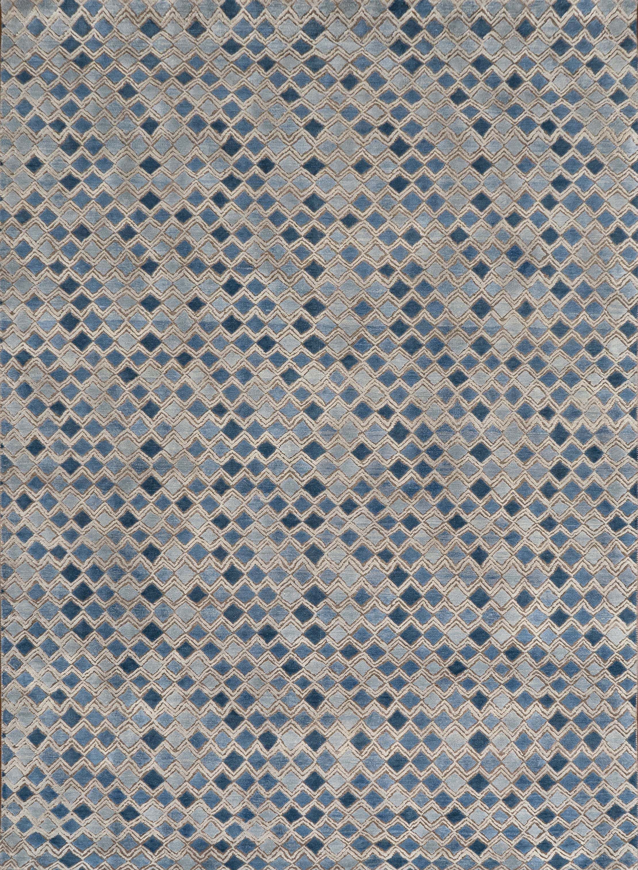 Blue Contemporary Silk Wool Blend Rug - 6' x 9' - Image 4