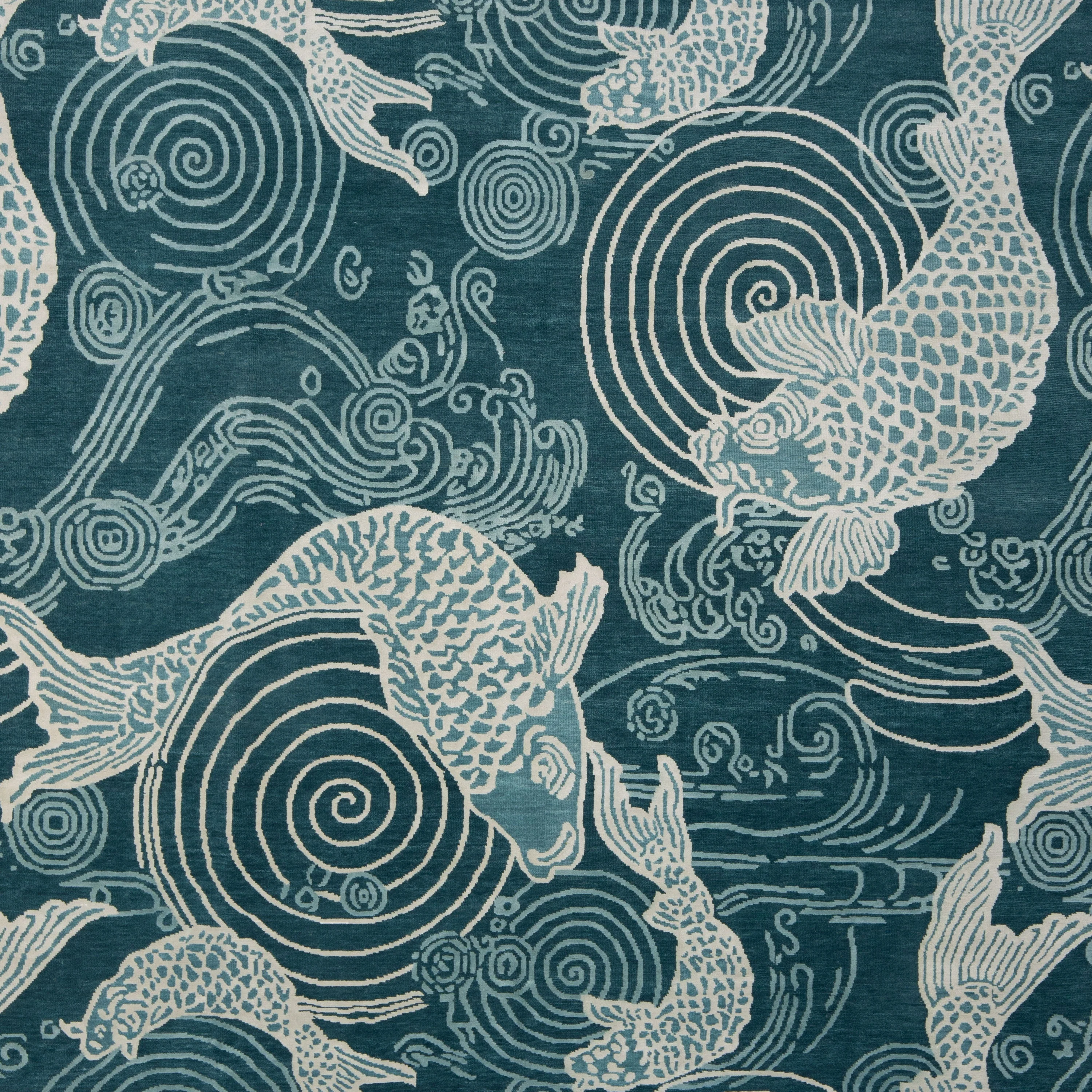 Blue Contemporary Wool Silk Blend Rug - 6' x 9' - Image 2