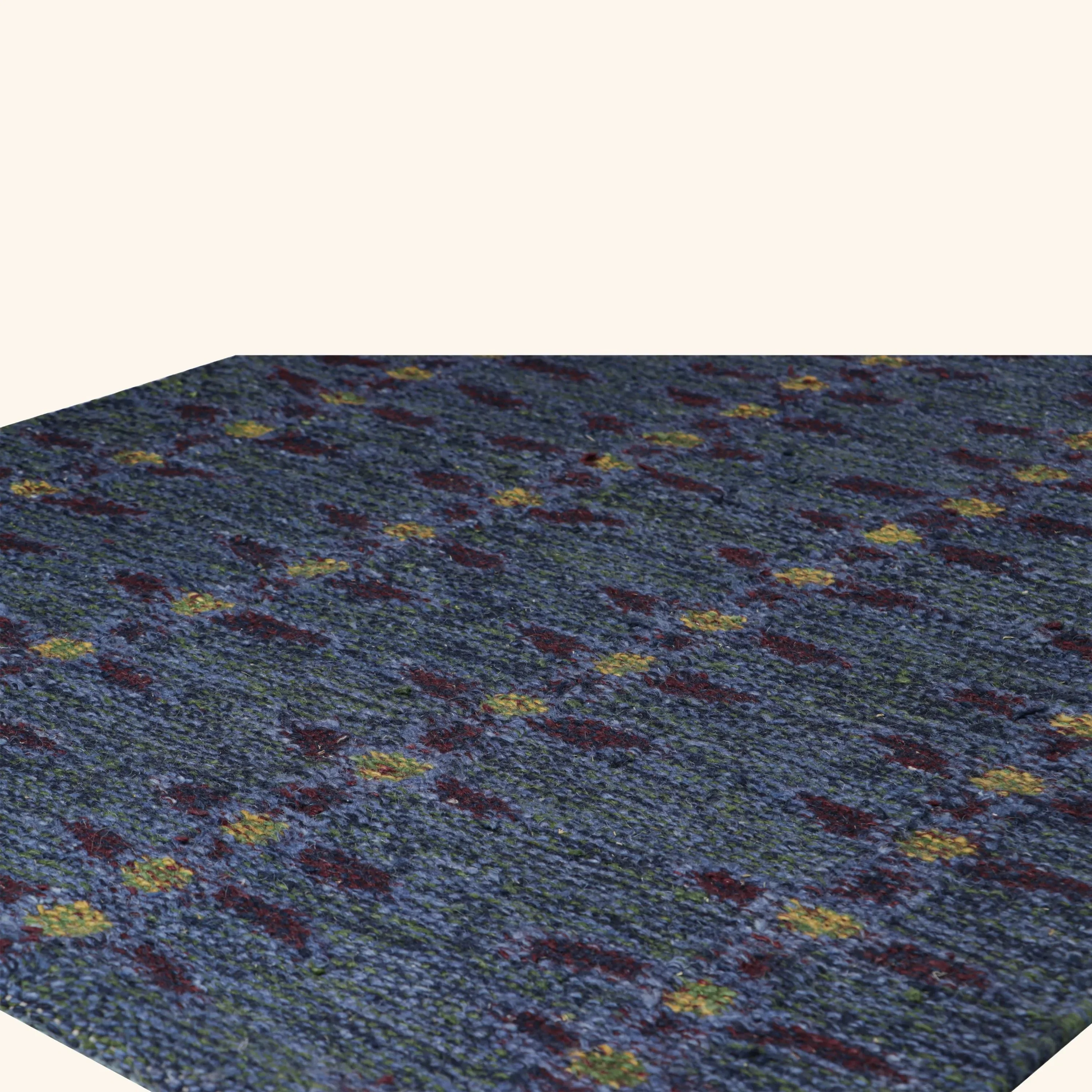 Blue Flatweave Swedish Inspired Wool Rug - 3'7" x 4'11" - Image 3