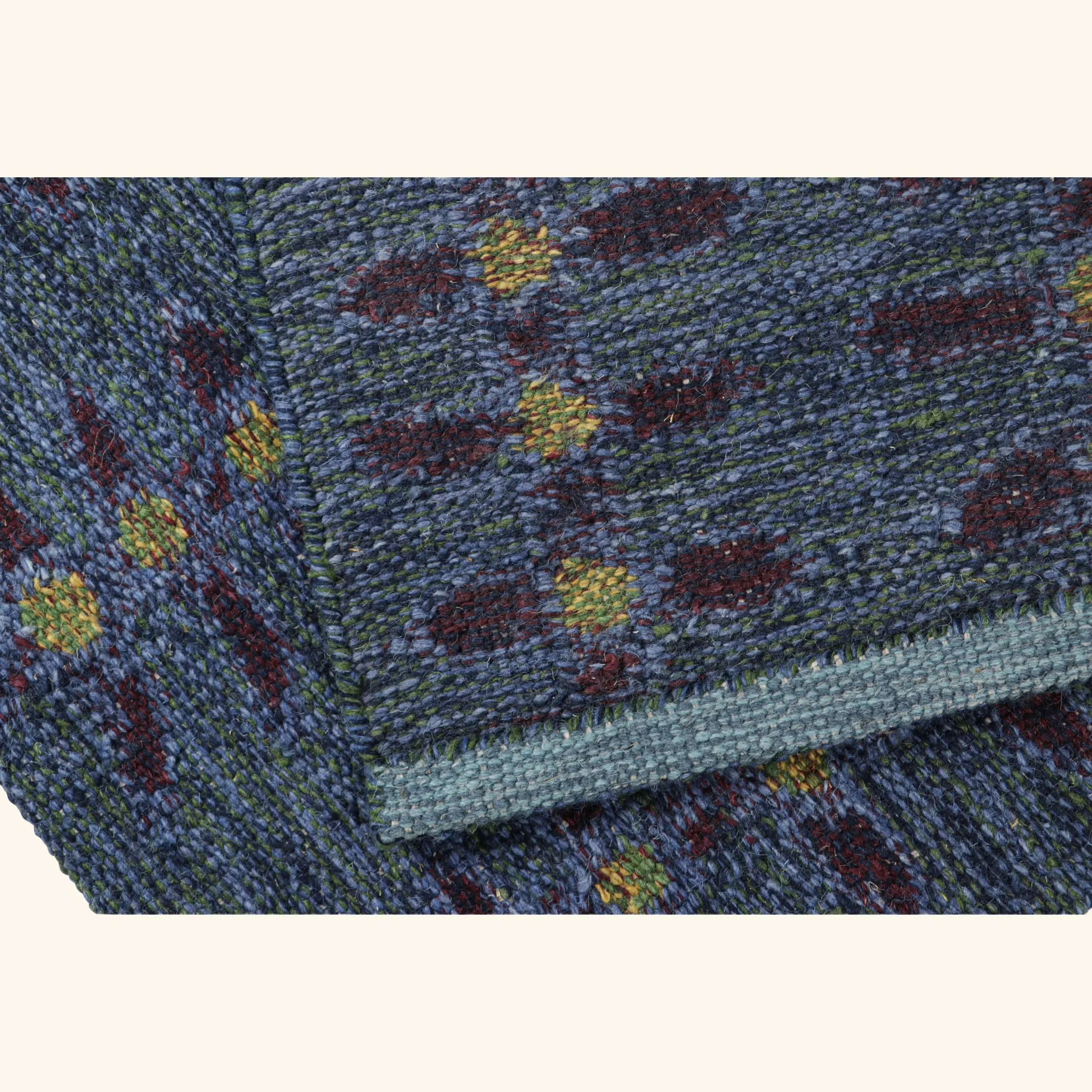 Blue Flatweave Swedish Inspired Wool Rug - 3'7" x 4'11" - Image 7