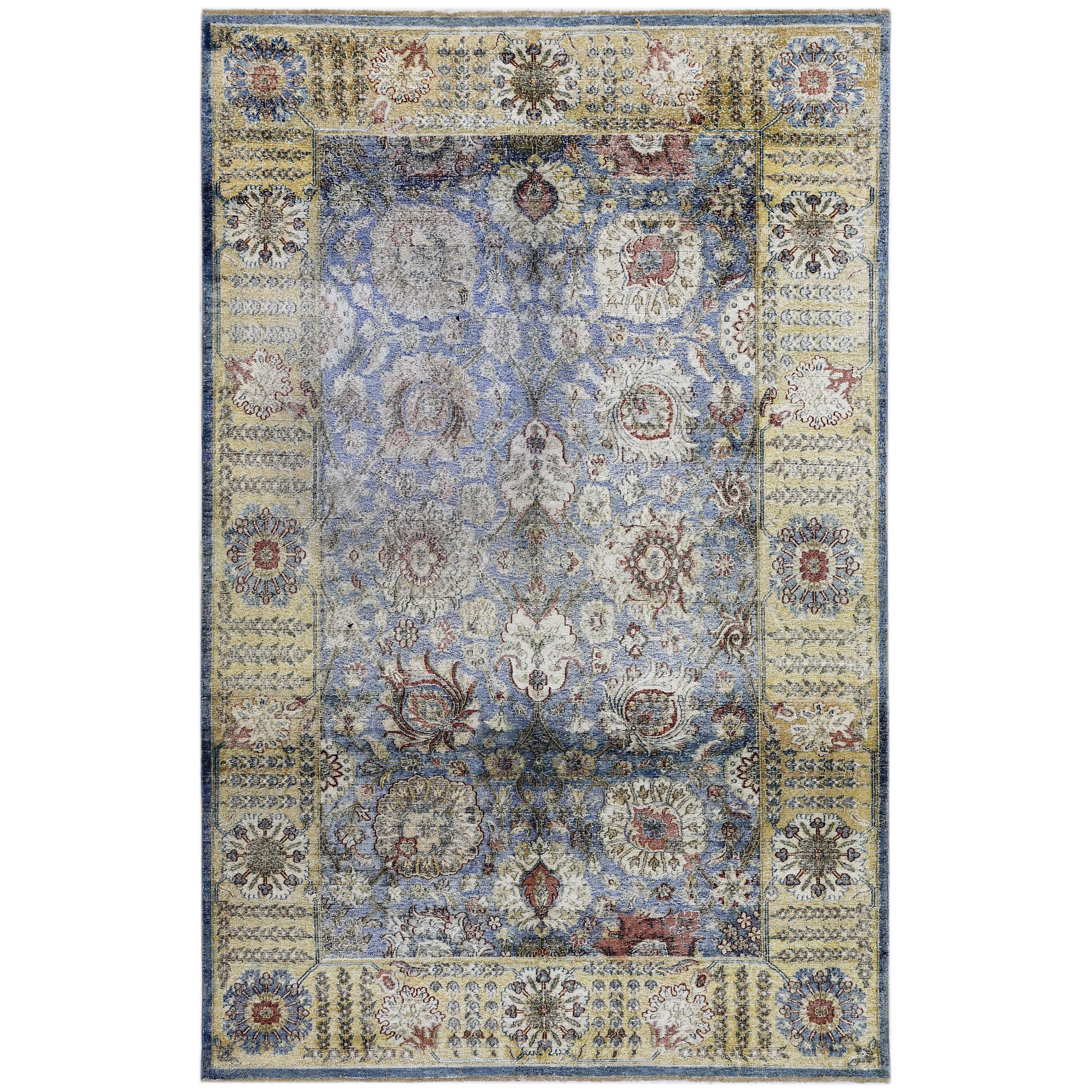 Blue & Gold Alchemy Distressed Wool Rug - 6' x 9'2"