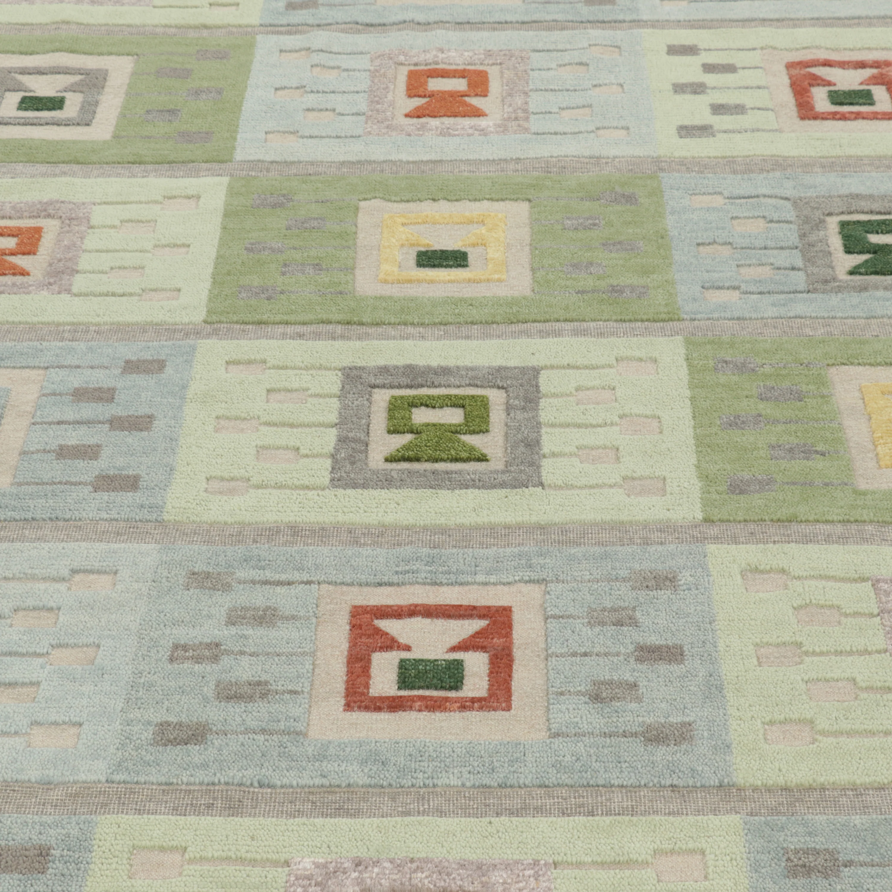 Blue & Green Swedish Inspired Flatweave Wool Rug - 6'10" x 8'5" - Image 3