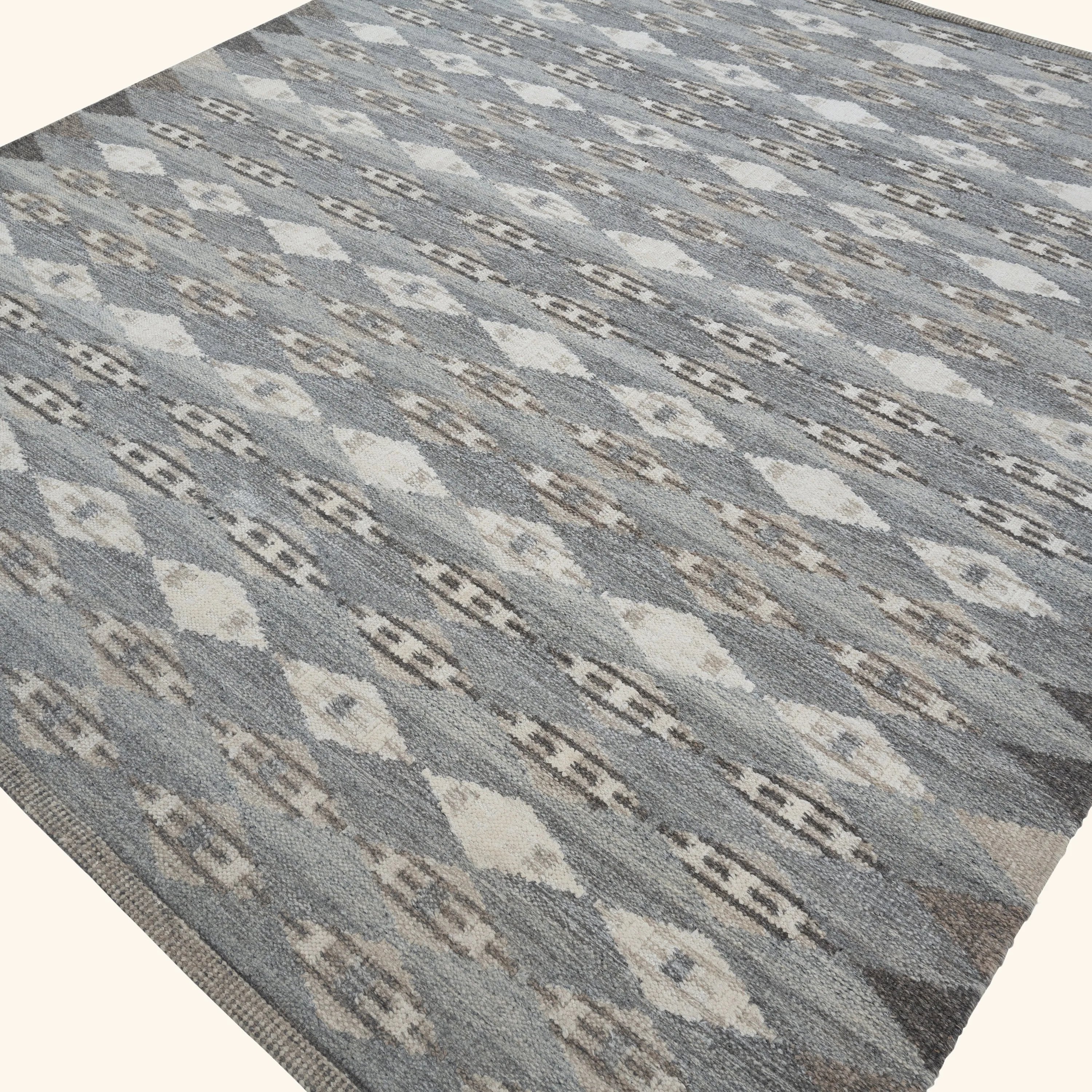 Blue Grey Swedish Inspired Dhurrie Wool Rug - 8' x 10' - Image 6
