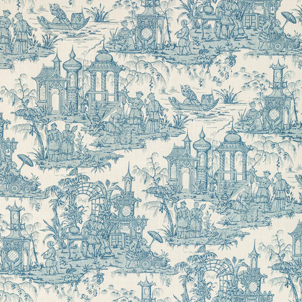 Blue Scenic Printed Fabric
