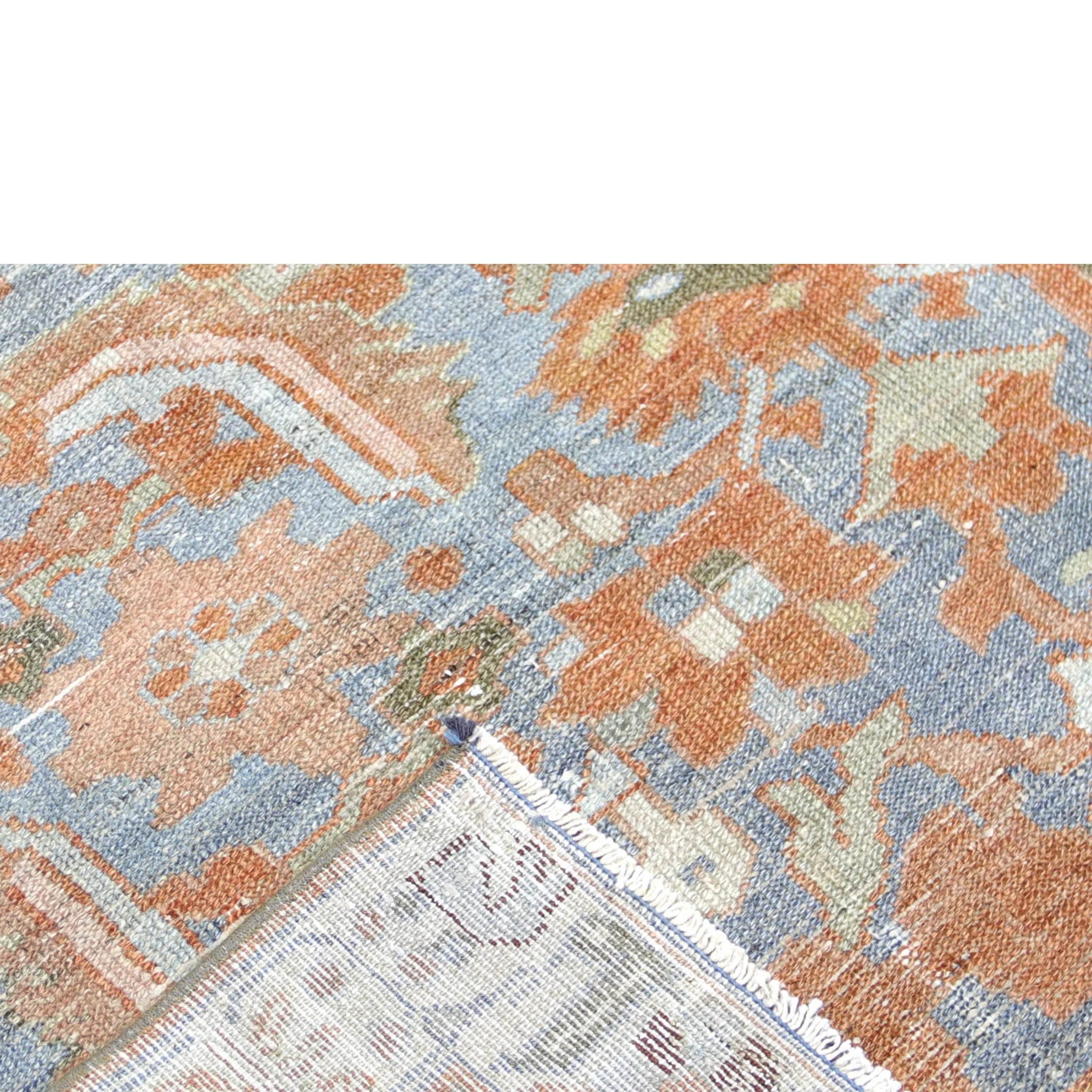 Blue Orange Vintage Antique Traditional Melayer Wool Rug - 4'3" x 6'8" - Image 3
