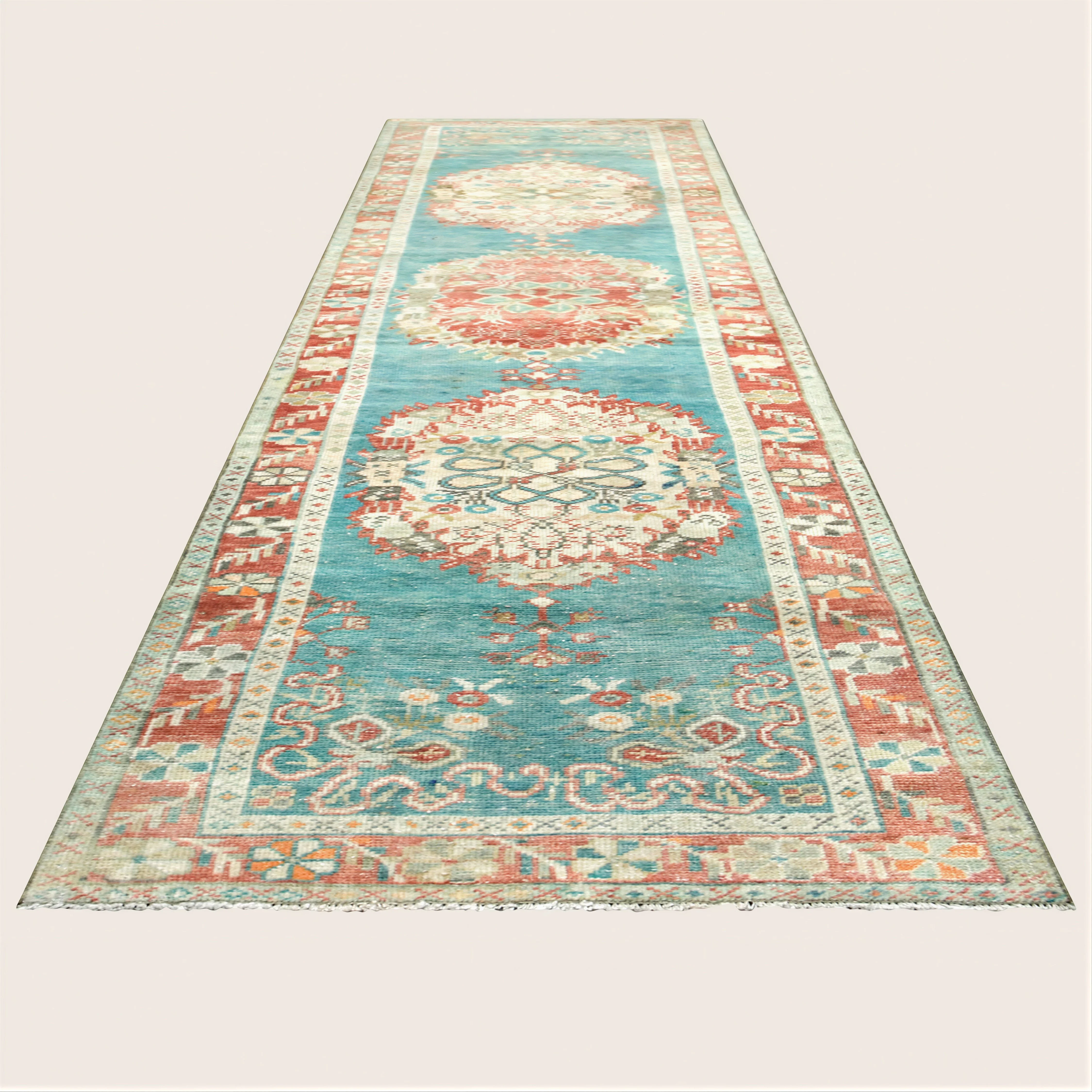 Blue Vintage Antique Traditional Oushak Wool Runner - 2'7" x 10'6" - Image 4