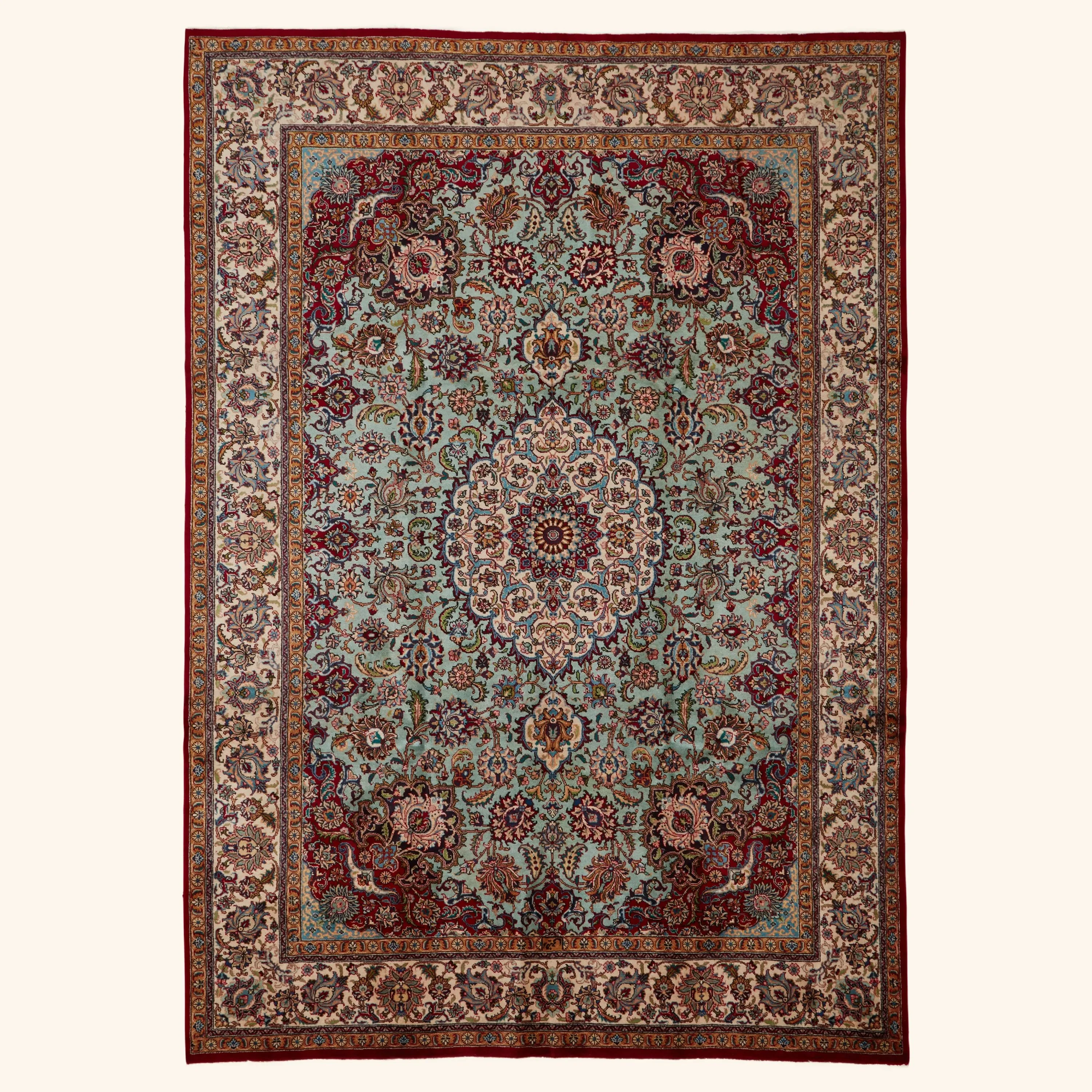 Blue Traditional Persian Tabriz Wool Rug - 8' x 11'6"