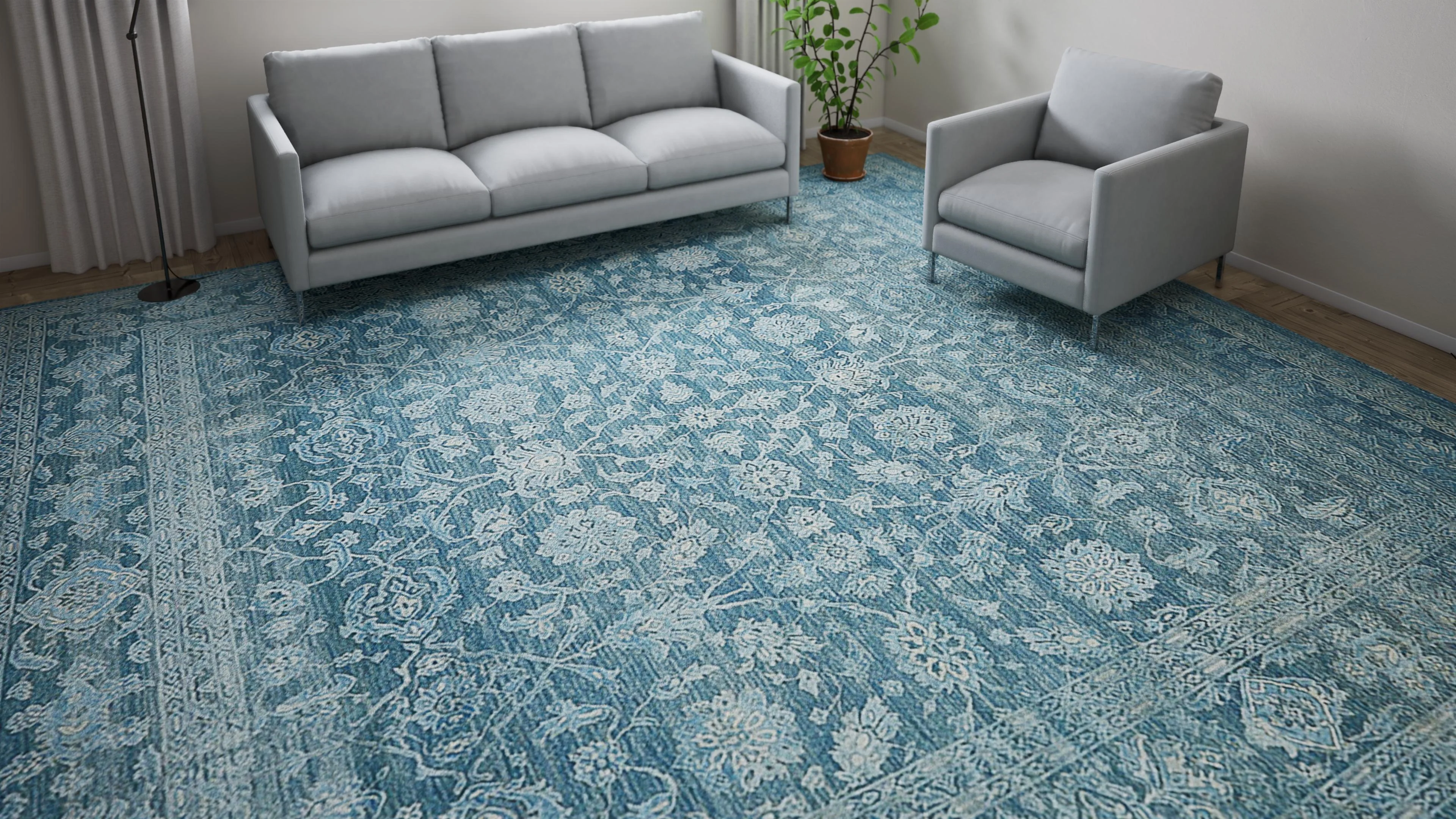 Blue Traditional Silk Rug - 13'9" x 14'6" - Image 4