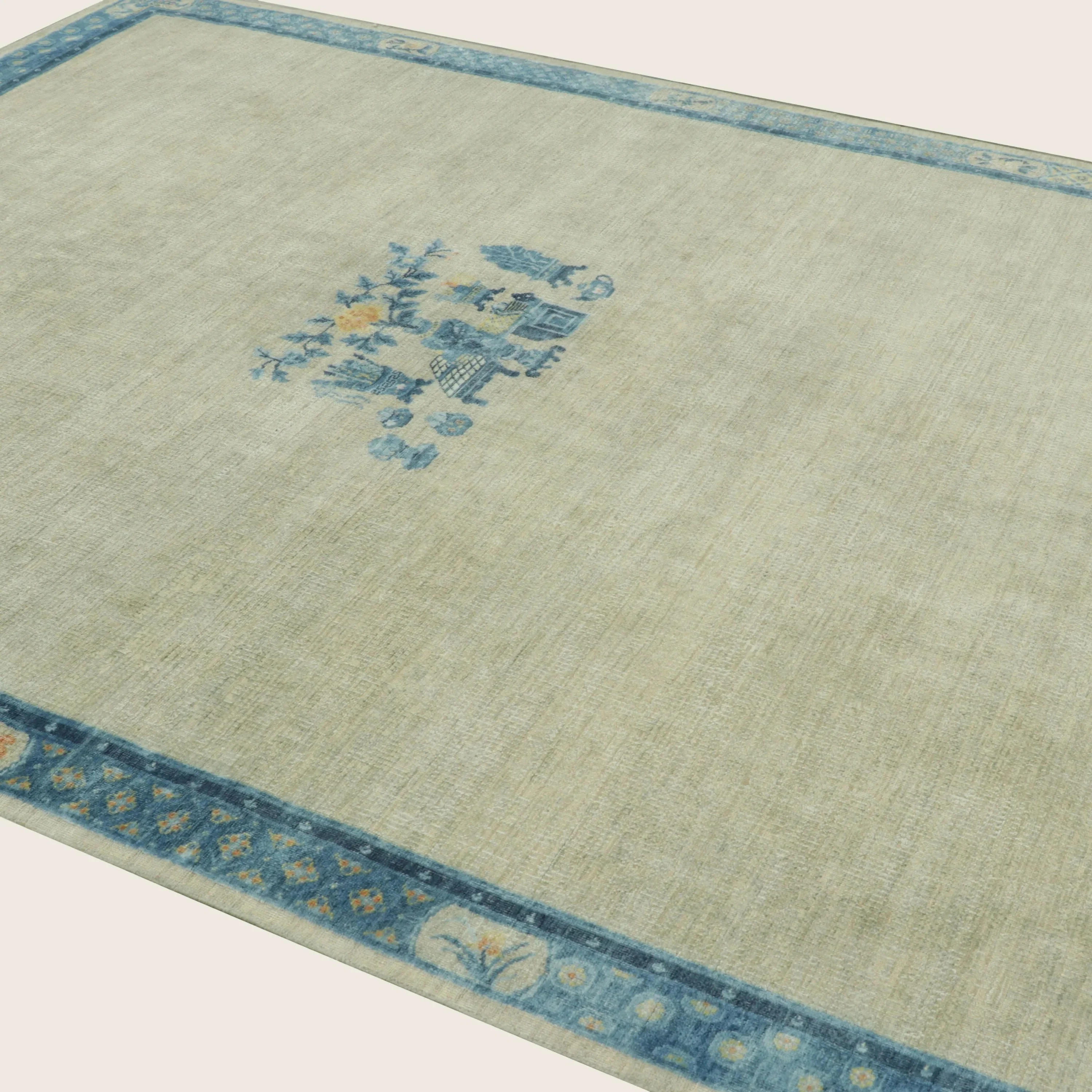 Blue Traditional Wool Silk Rug - 7'11" x 10' - Image 5