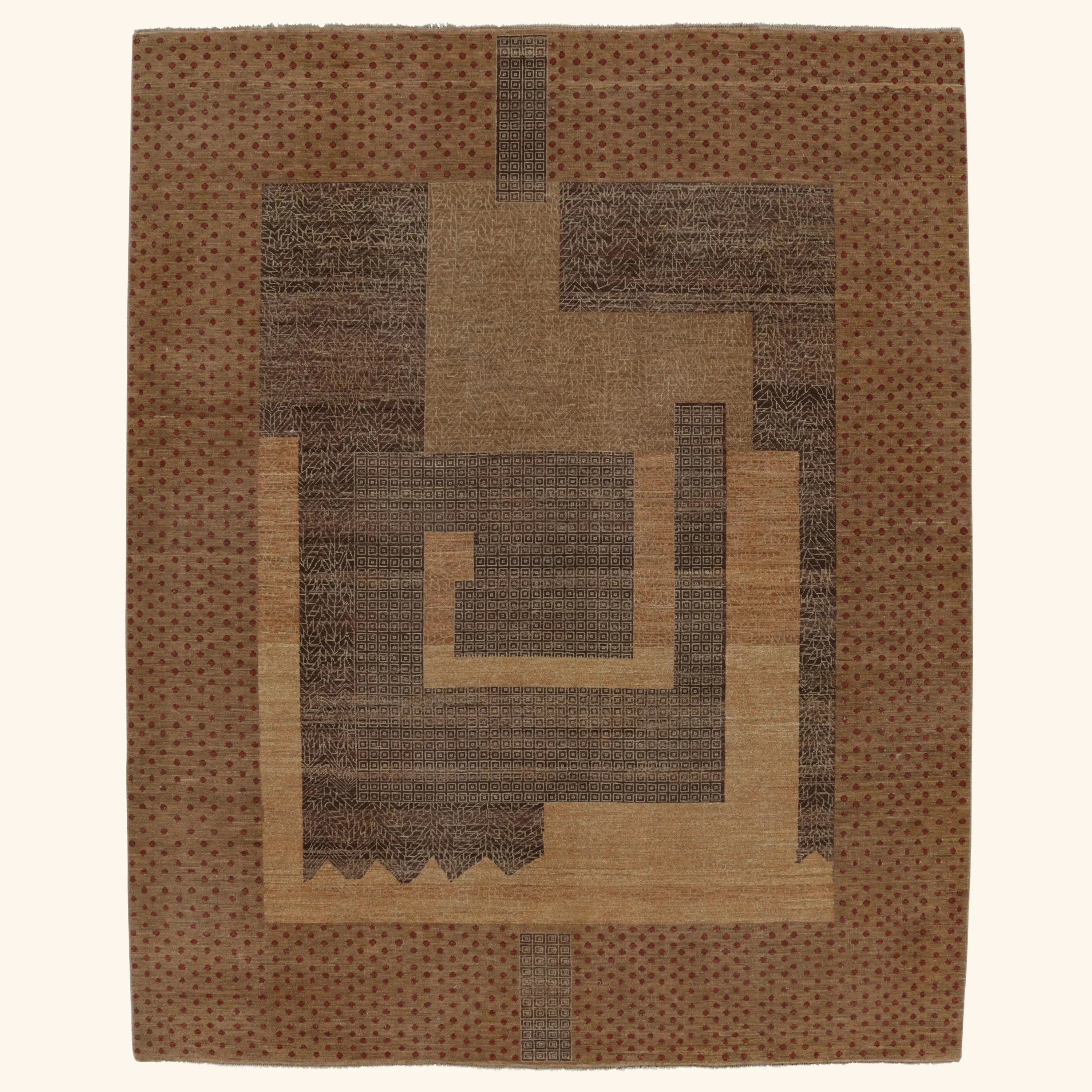Brown Contemporary Wool Cotton Rug - 8' x 9'7"