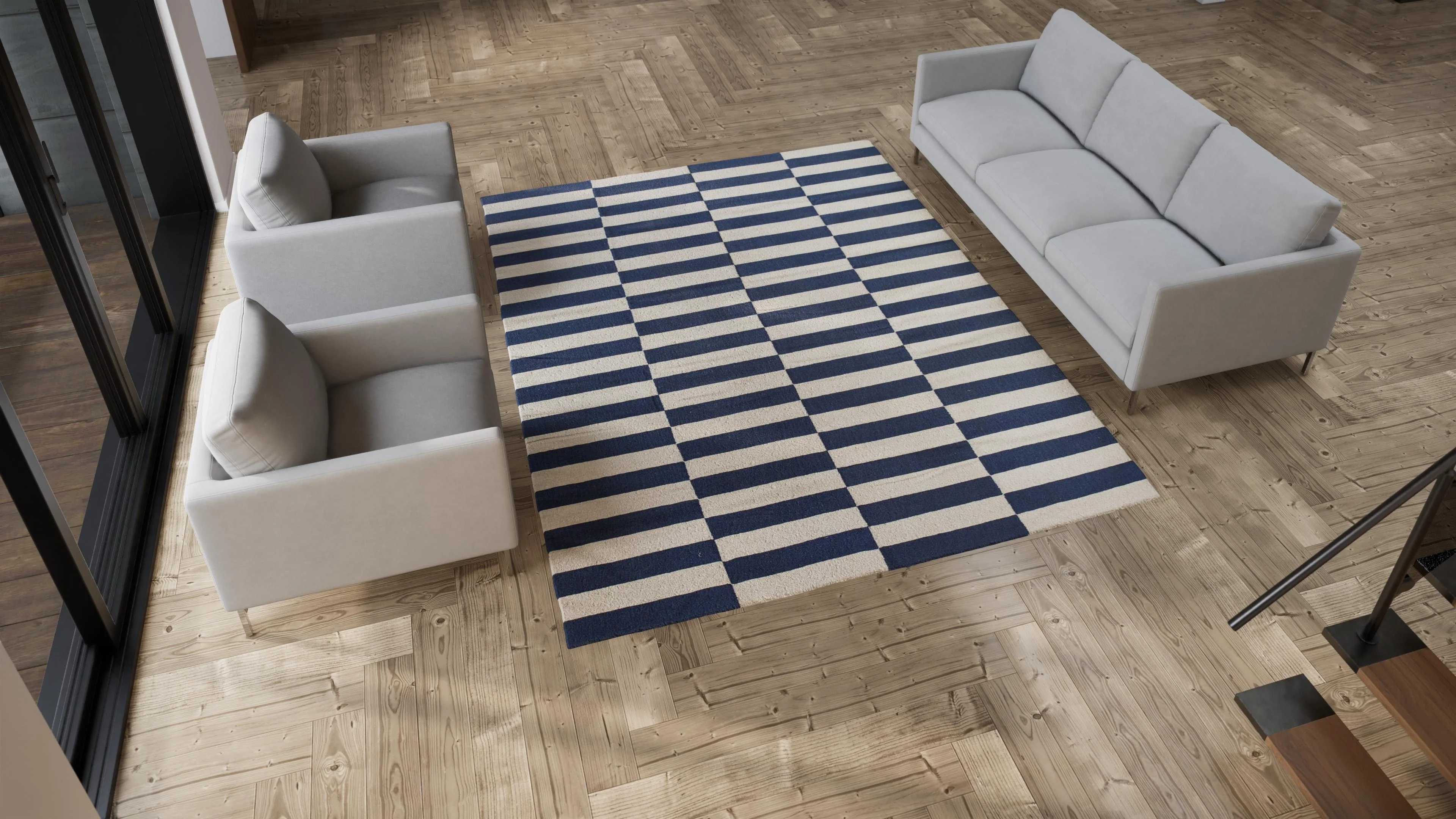 Blue Flatweave Wool Rug - 7'6" x 9'6" - Image 7