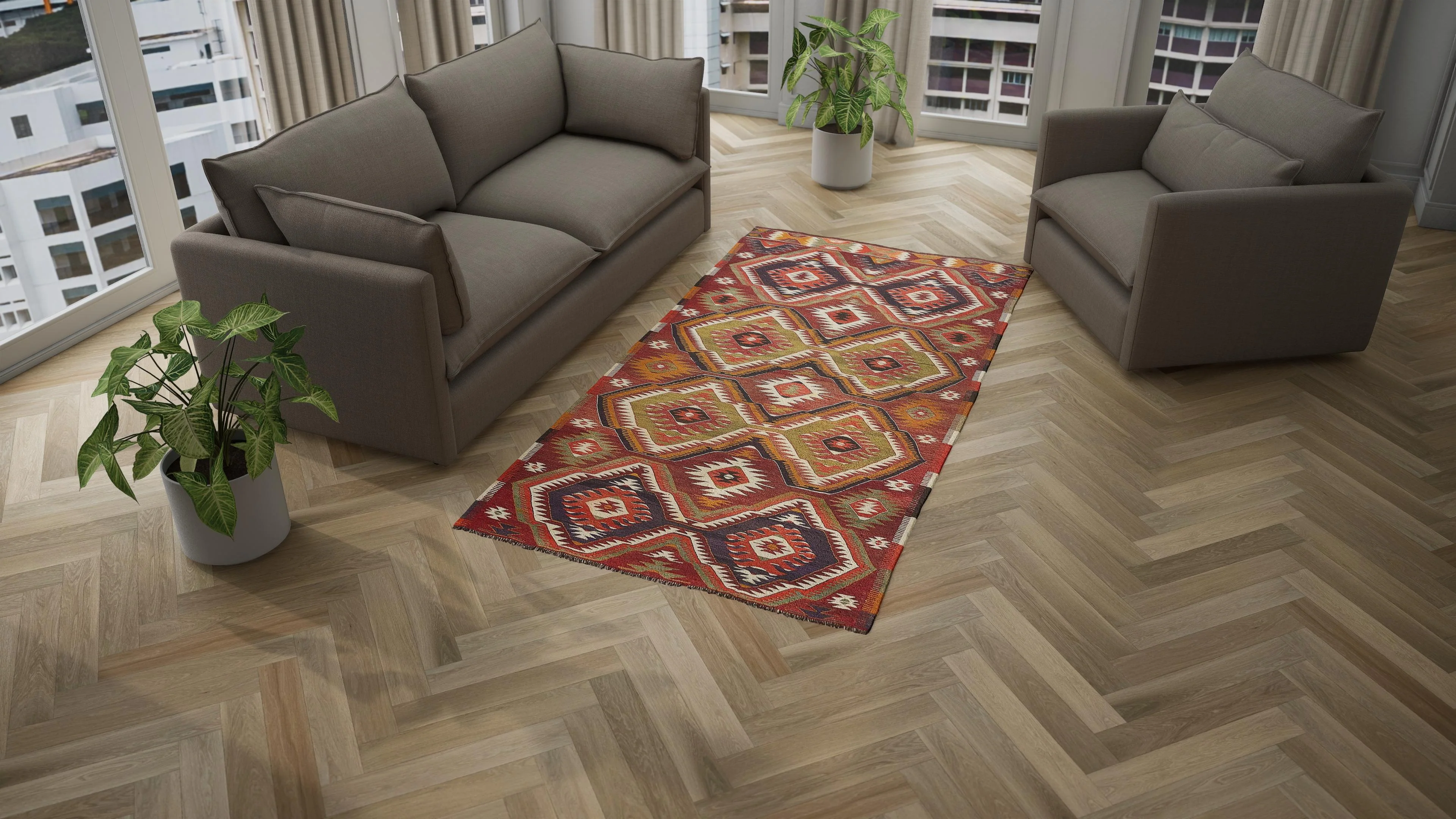 Red Vintage Flatweave Wool Rug - 4'7" x 9'2" - Image 3