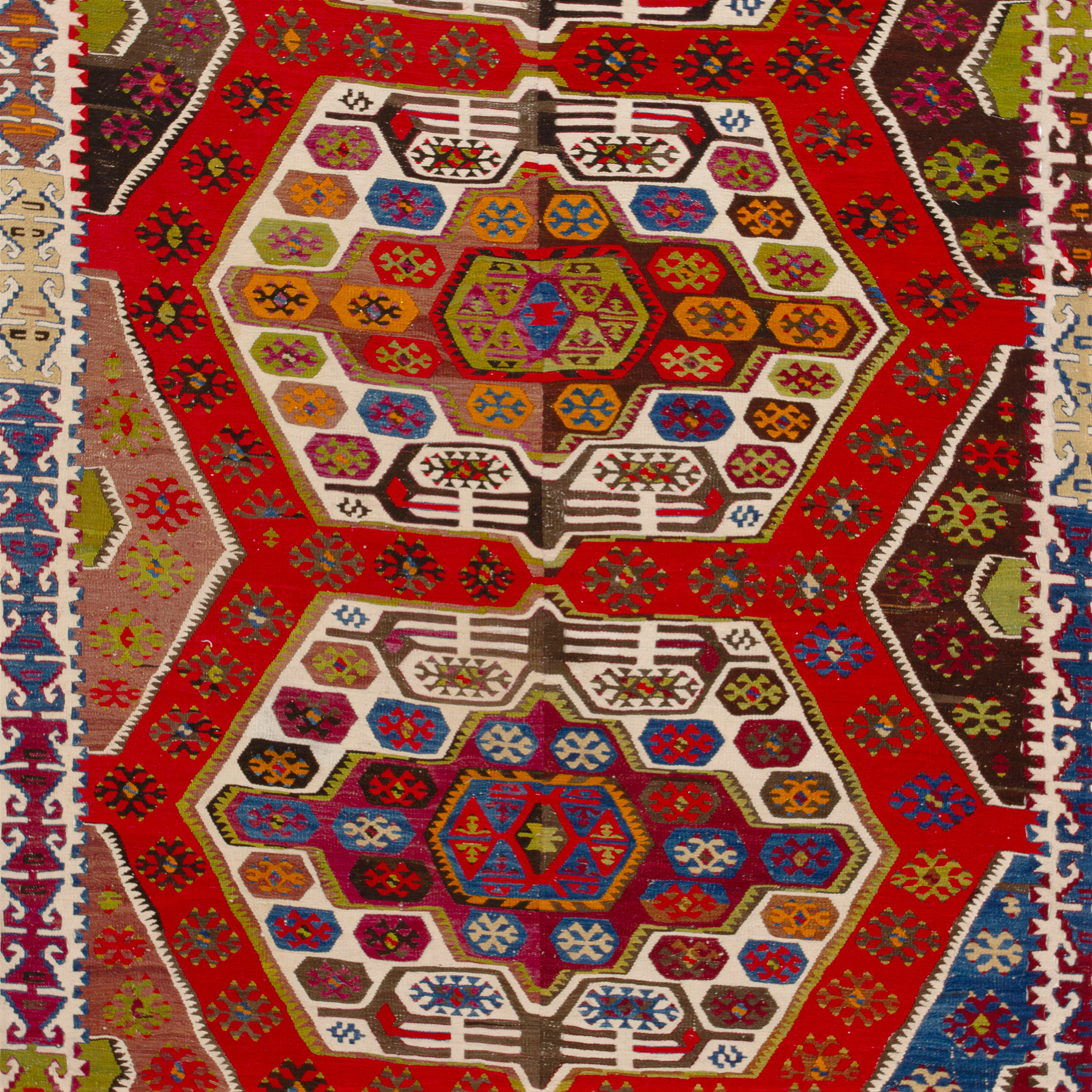Red Vintage Wool Kilim Rug - 5'6" x 12'2" - Image 2