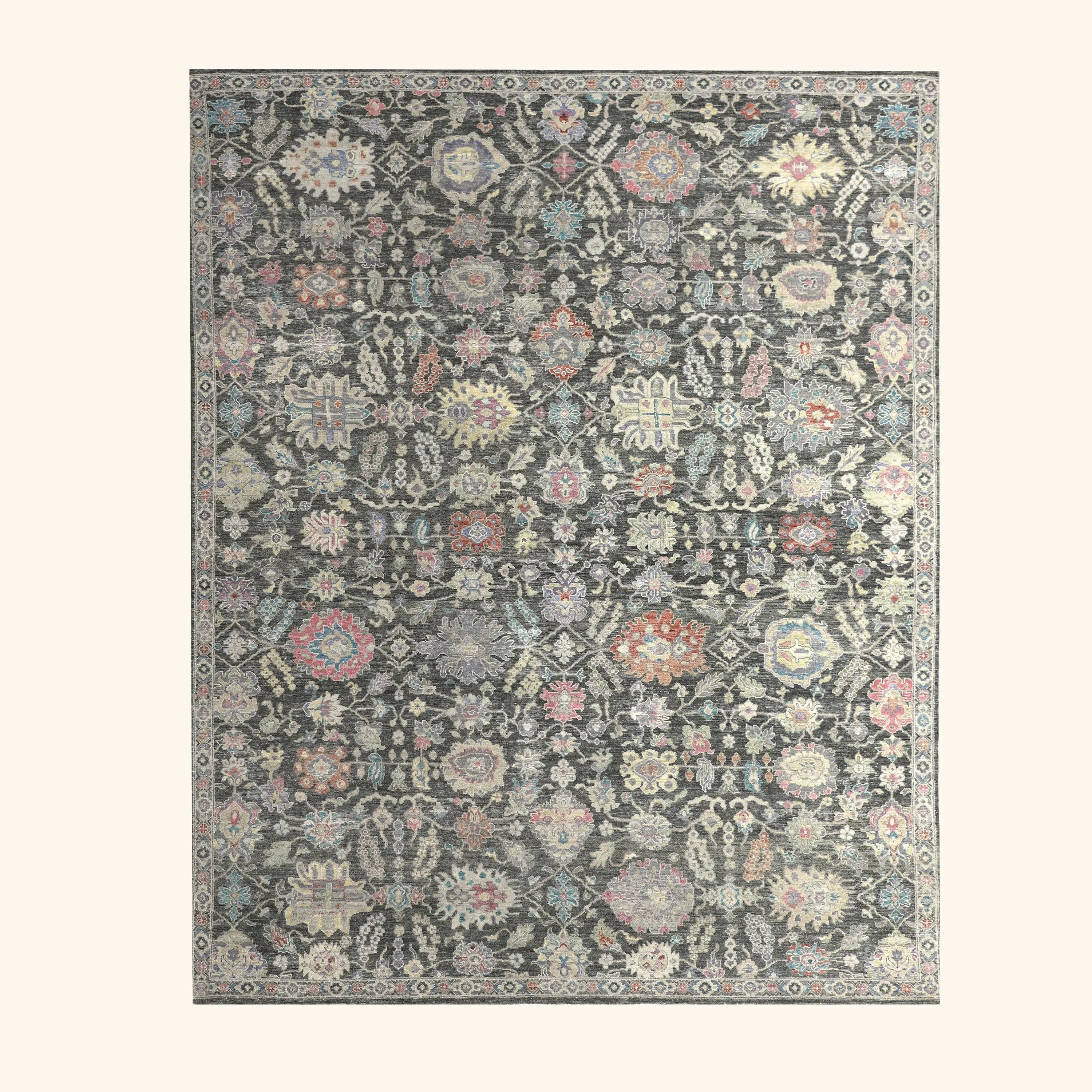 Charcoal Traditional Wool Rug - Image 2