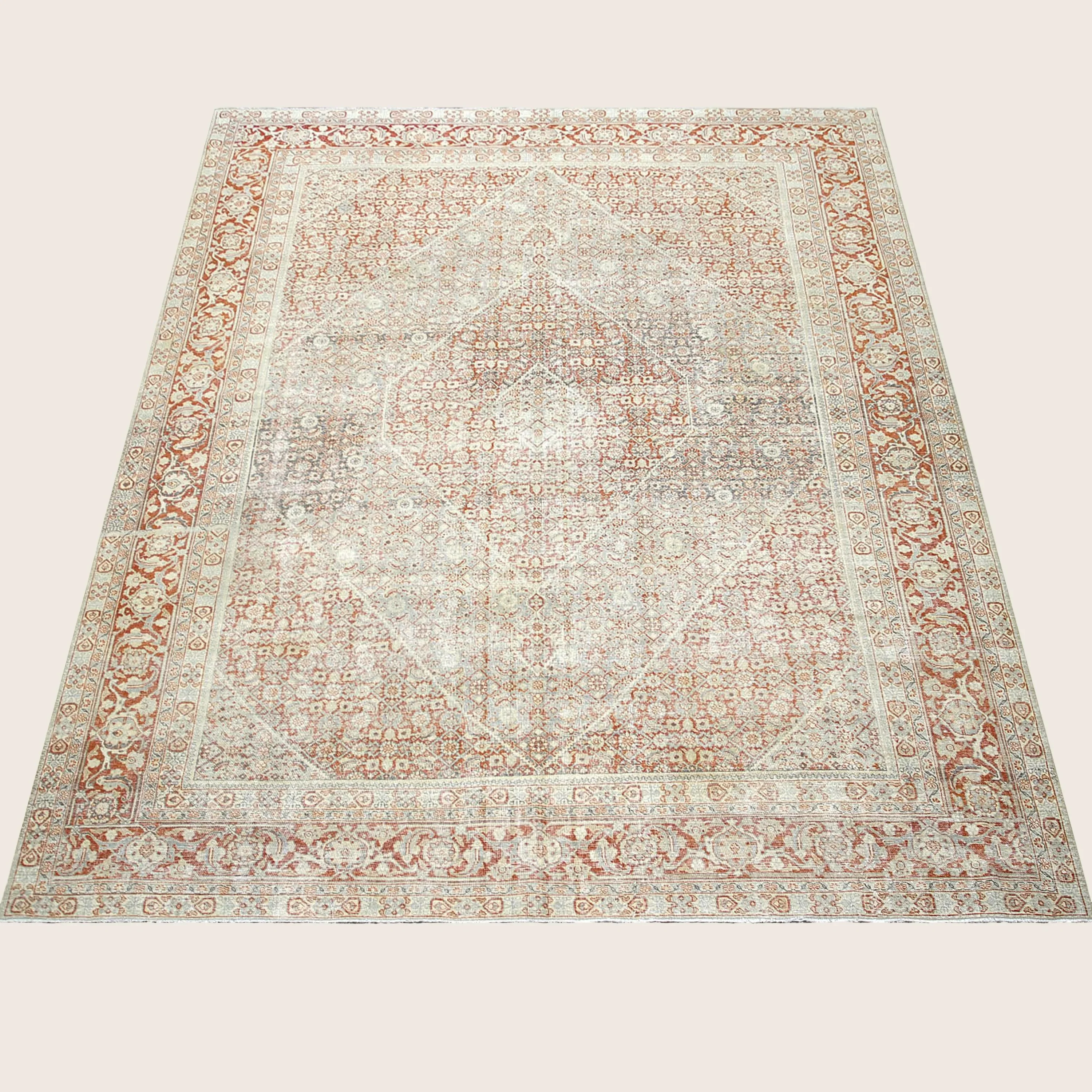 Brown Vintage Antique Traditional Tabriz Wool Rug - 9'3" x 12'6" - Image 5