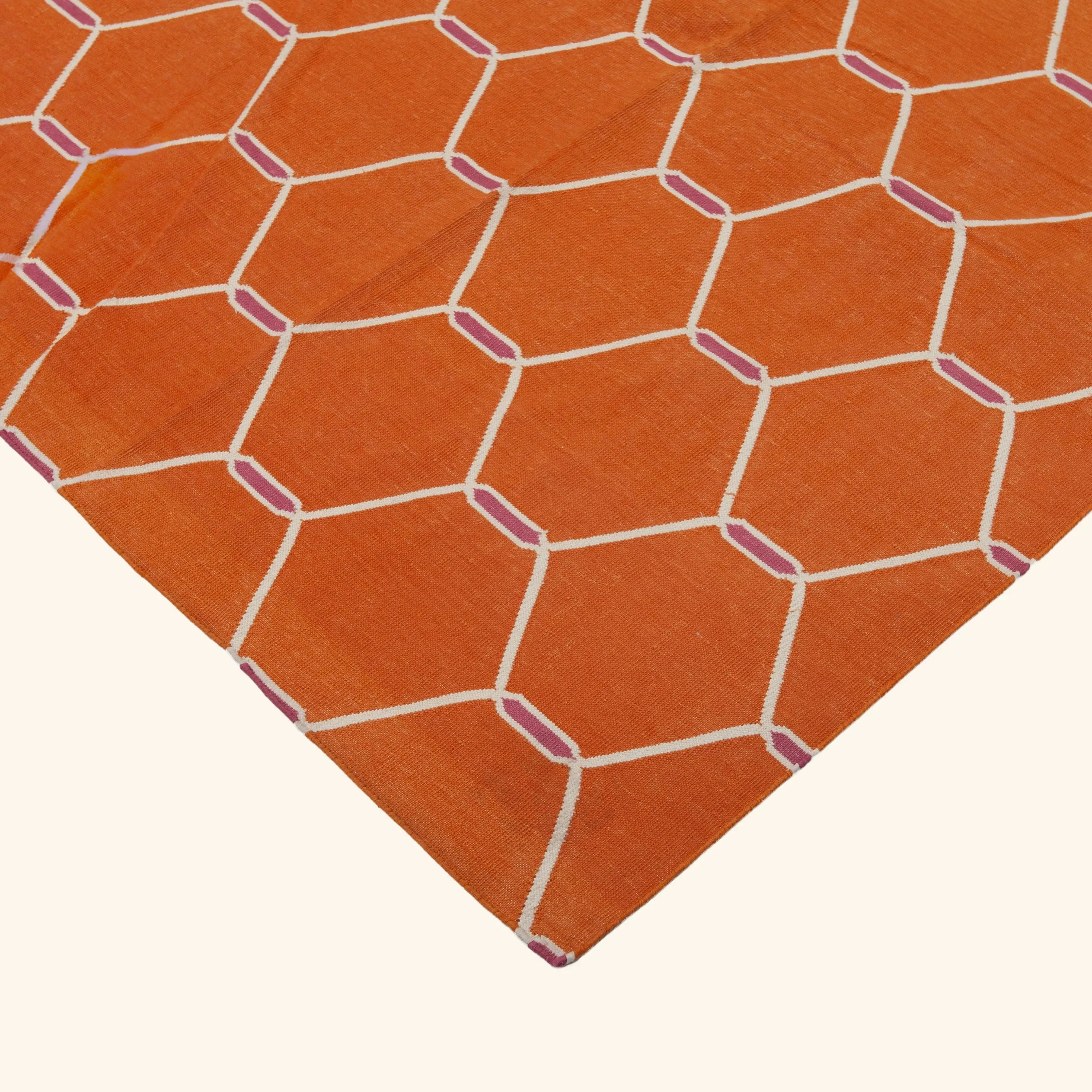 Orange Geometric Cotton Rug - 7'10" x 9'10" - Image 3