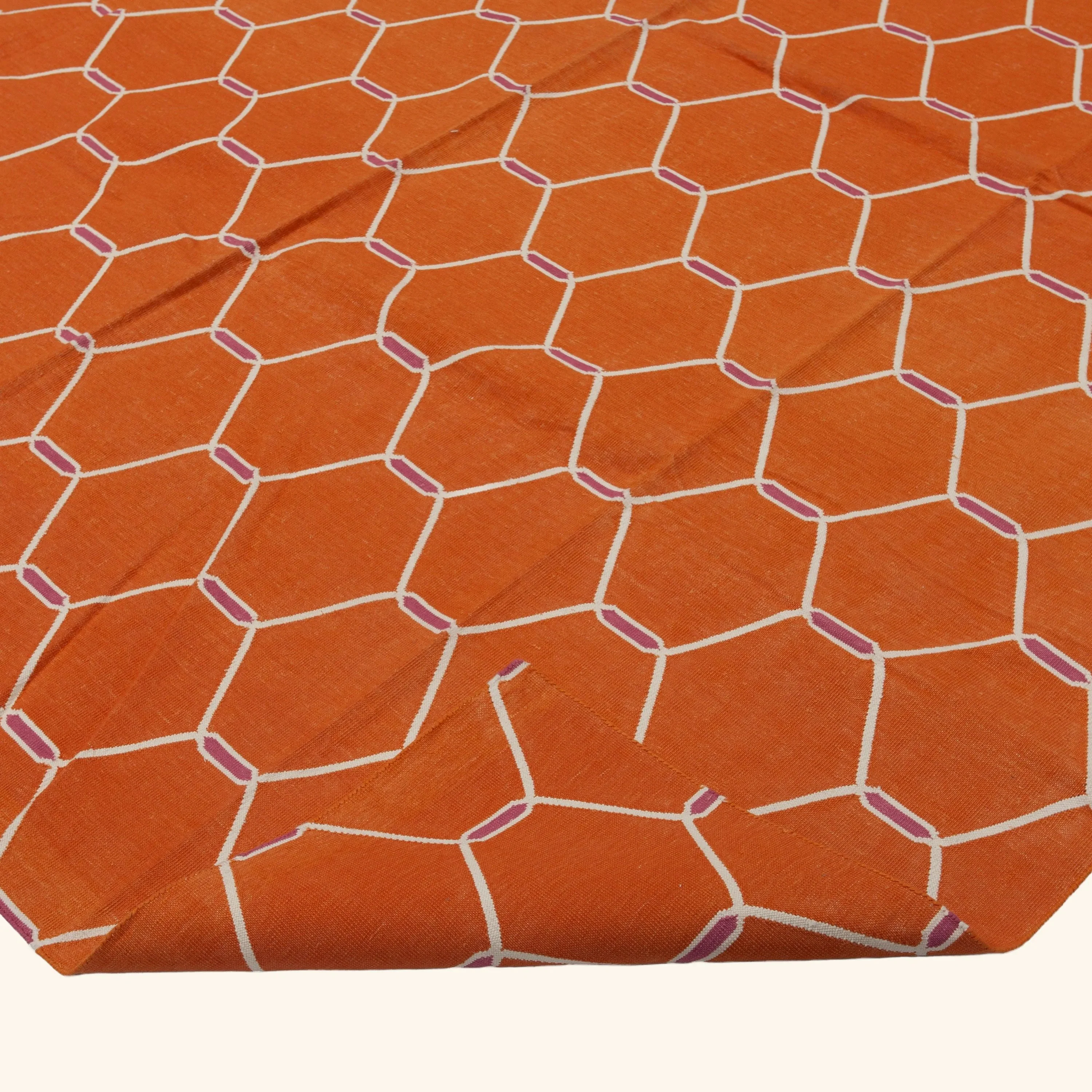 Orange Geometric Cotton Rug - 7'10" x 9'10" - Image 4