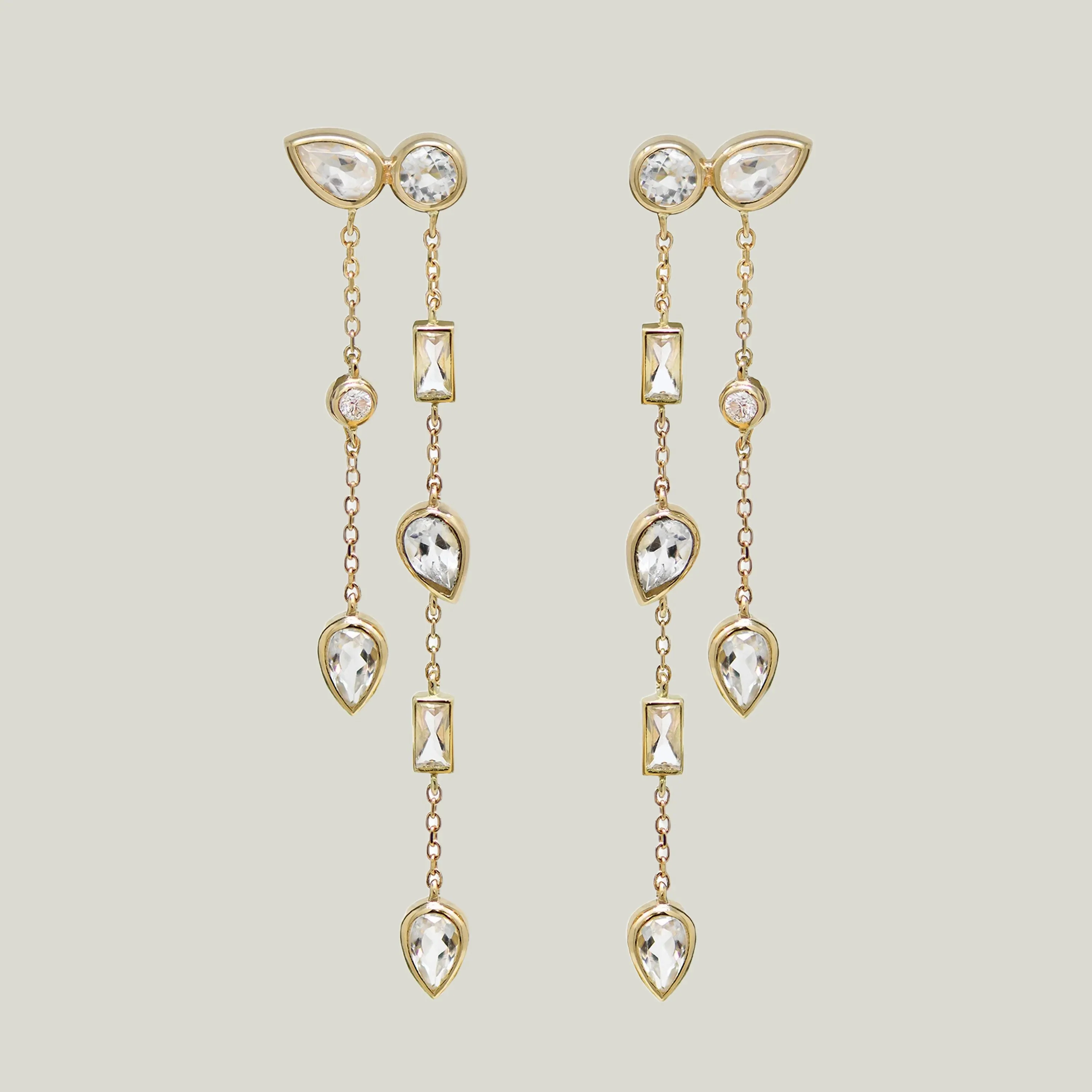 Cleo Liana Double Chain Clear Topaz Chandelier Earrings - Image 4